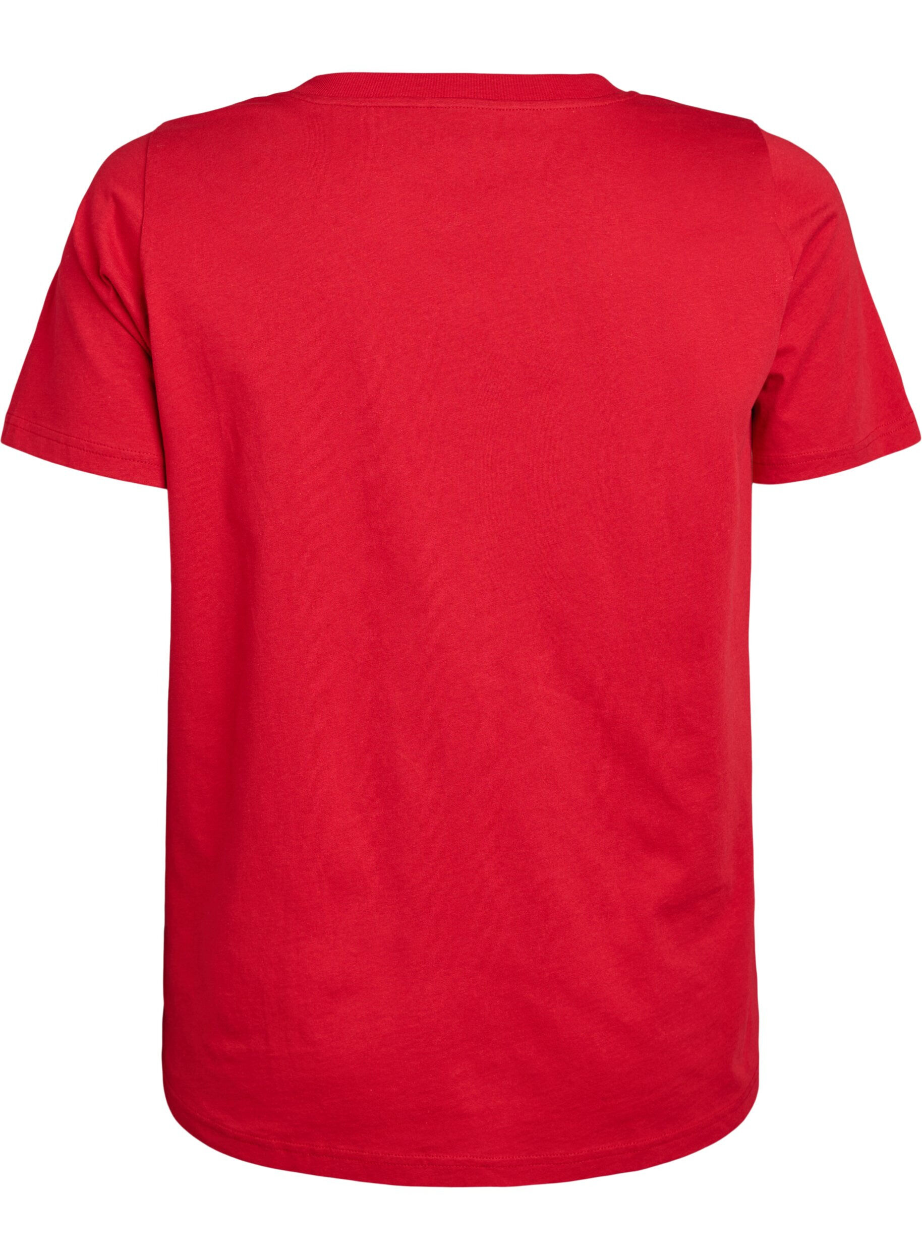 Zizzi T-shirt en coton simple avec encolure en V, Rouge, Packshot image number 1