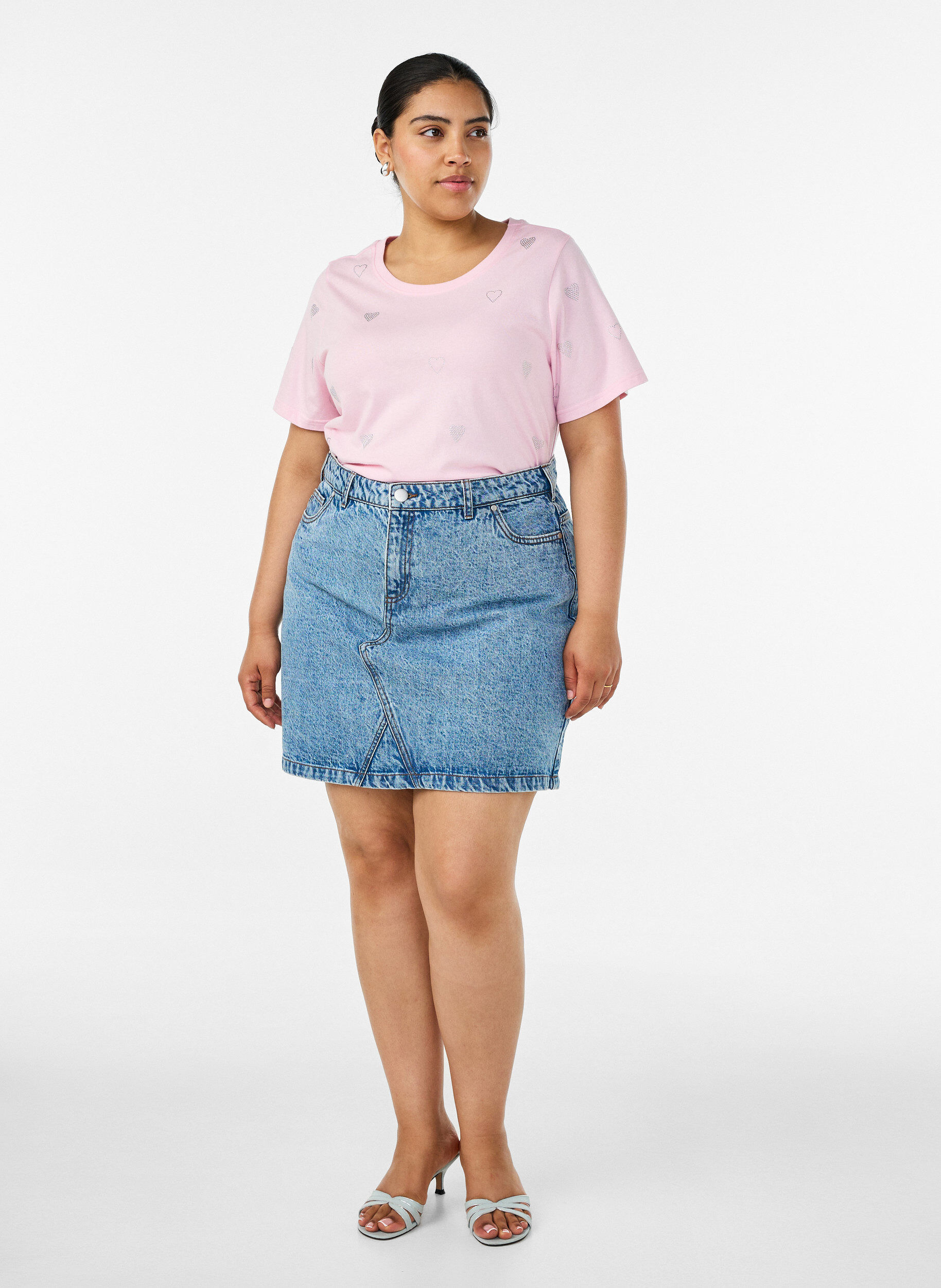 ZizziT-shirt en coton bio avec des c&oelig;urs, Rose, Model image number 1