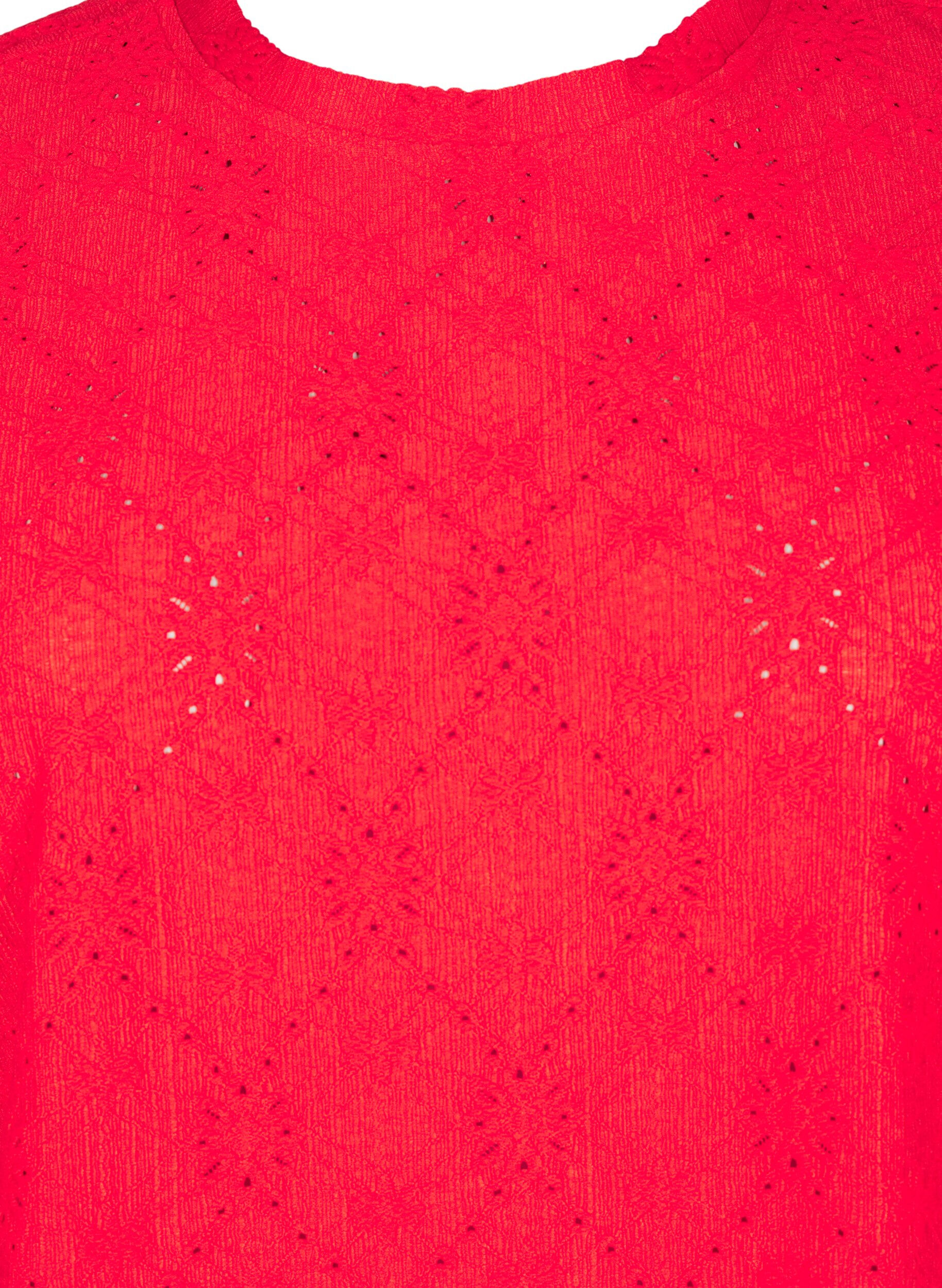 Zizzi Chemisier &agrave; manches courtes avec broderie florale, Flame Scarlet, Packshot image number 2