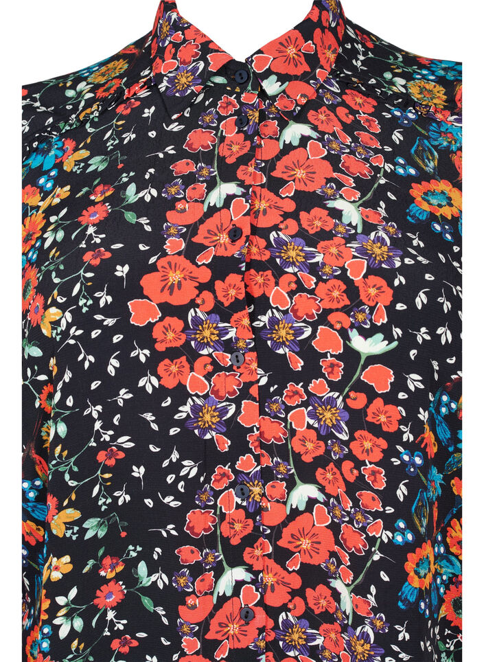 Chemise longue en viscose à imprimé floral, Black Flower, Packshot image number 2