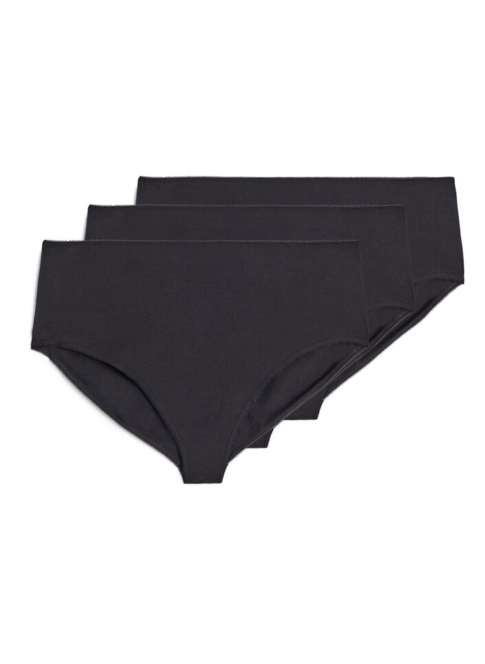 Slip 3-pack en coton avec taille r&eacute;guli&egrave;re, Noir, Packshot image number 0