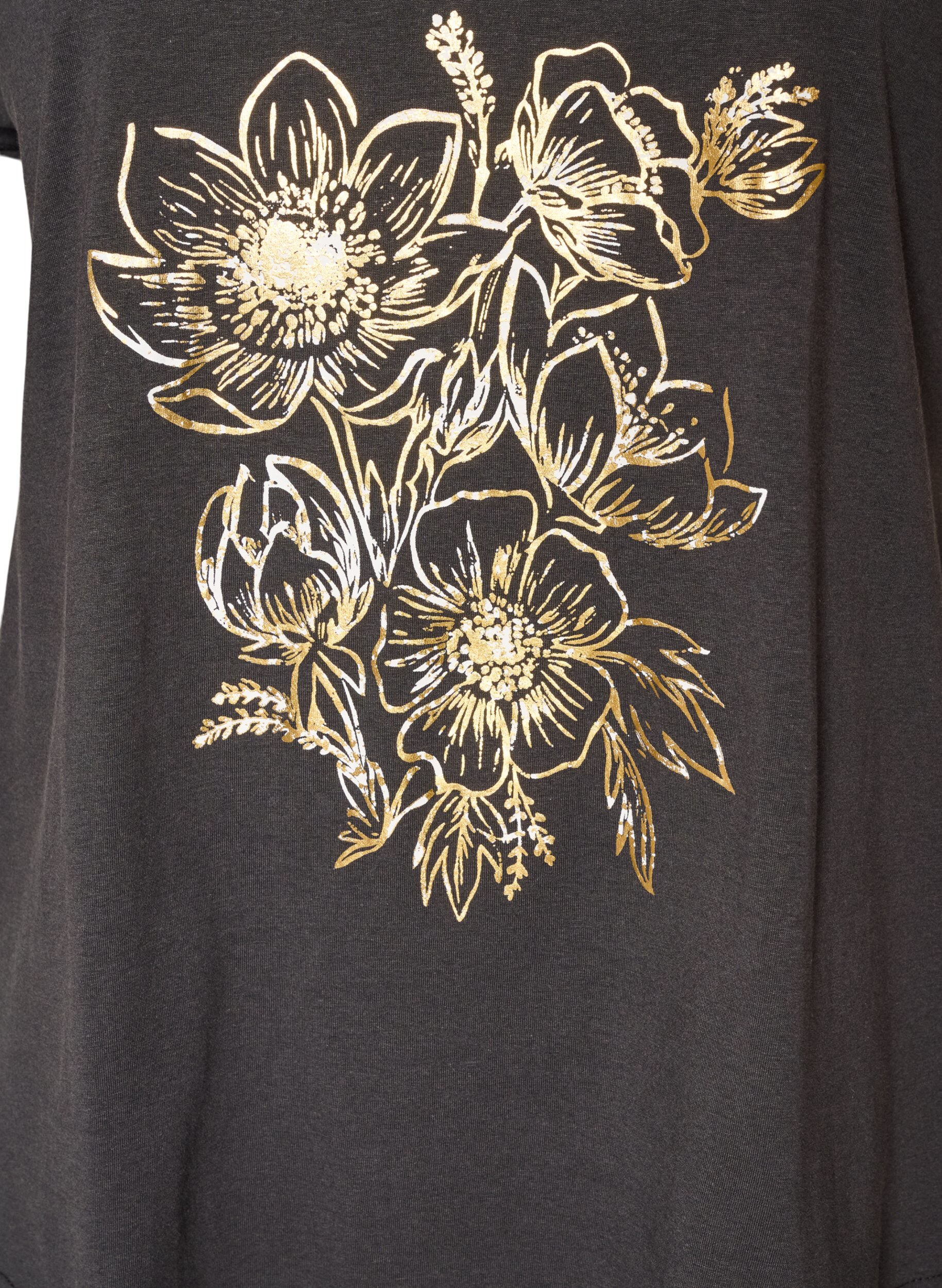 ZizziT-shirt en coton avec imprim&eacute; dor&eacute;, Gris anthracite, Packshot image number 2
