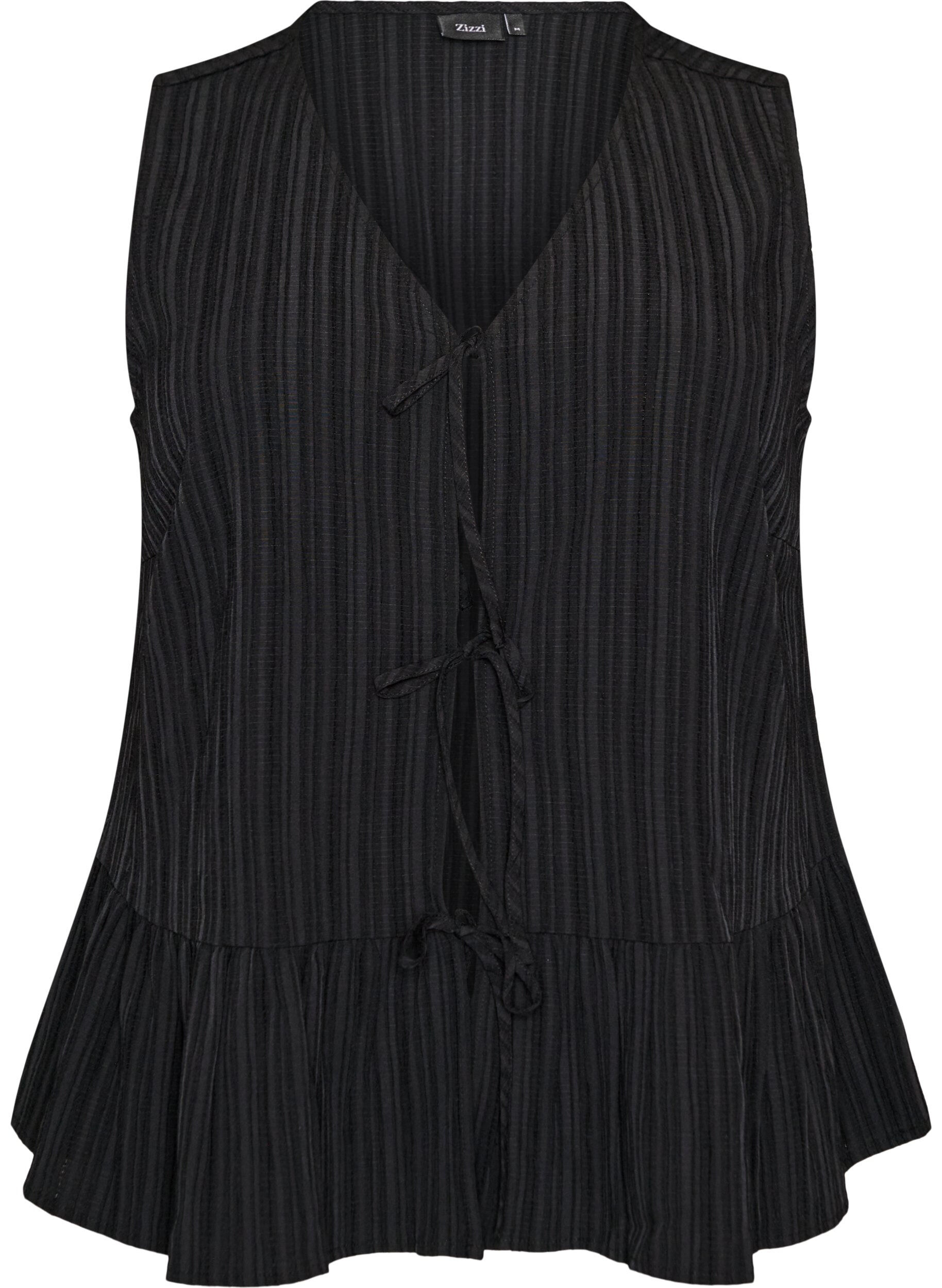 Zizzi&Auml;rmellose Bluse mit Struktur und Bindeband, Schwarz, Packshot image number 0