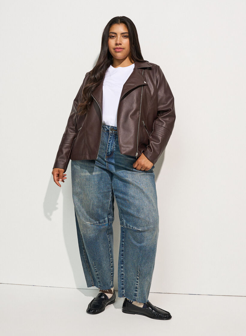Bikerjacke aus Kunstleder, Braun, Model image number 1