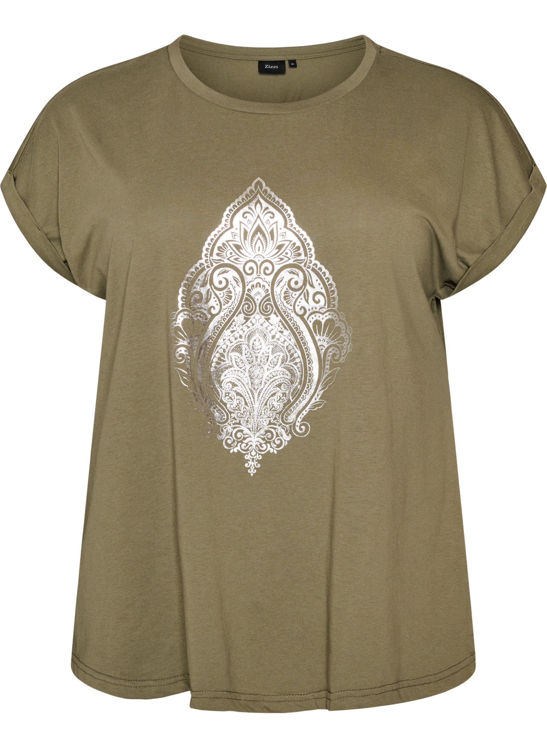 ZizziT-shirt avec imprim&eacute; d&eacute;coratif sur le devant, Vert, Packshot image number 0