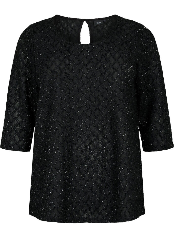 Blouse à motif scintillante avec manches 3/4, Black, Packshot image number 0