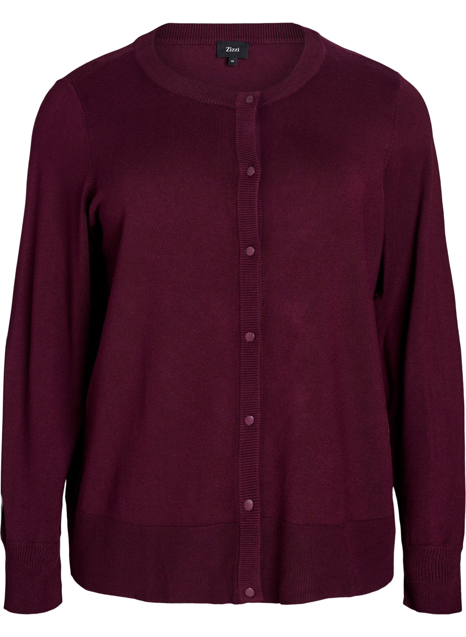 Zizzi Cardigan en tricot avec col rond et boutons, Bordeaux, Packshot image number 0