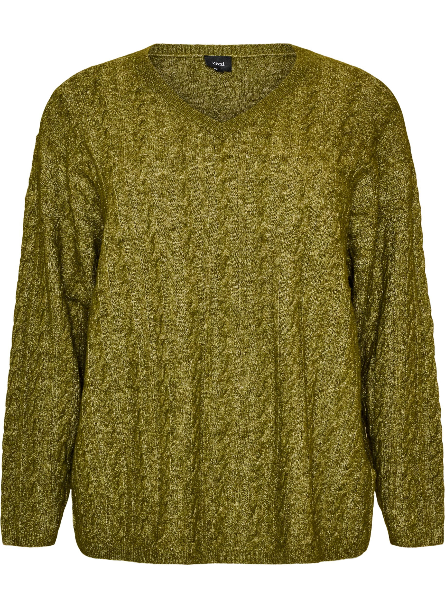 ZizziBlouse en maille torsad&eacute;e avec col en V, Vert, Packshot image number 0