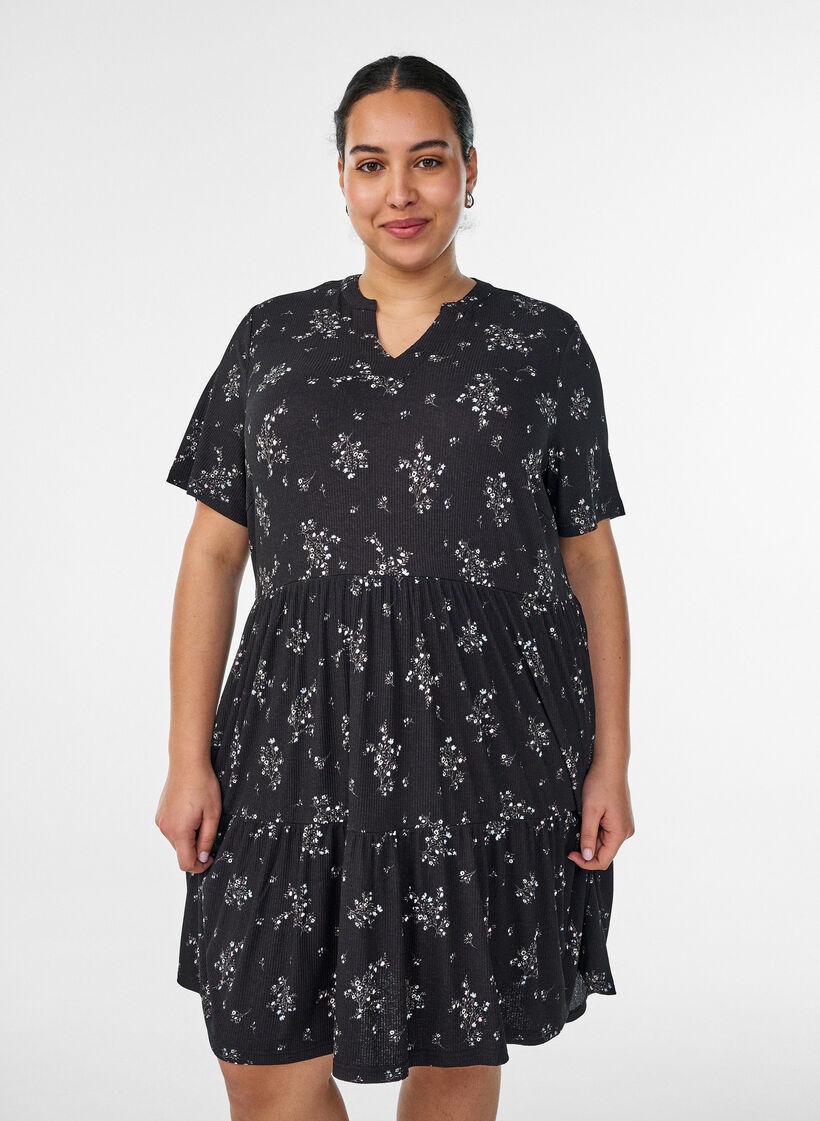 Robe &agrave; motifs avec empi&egrave;cements, Noir, Model image number 0