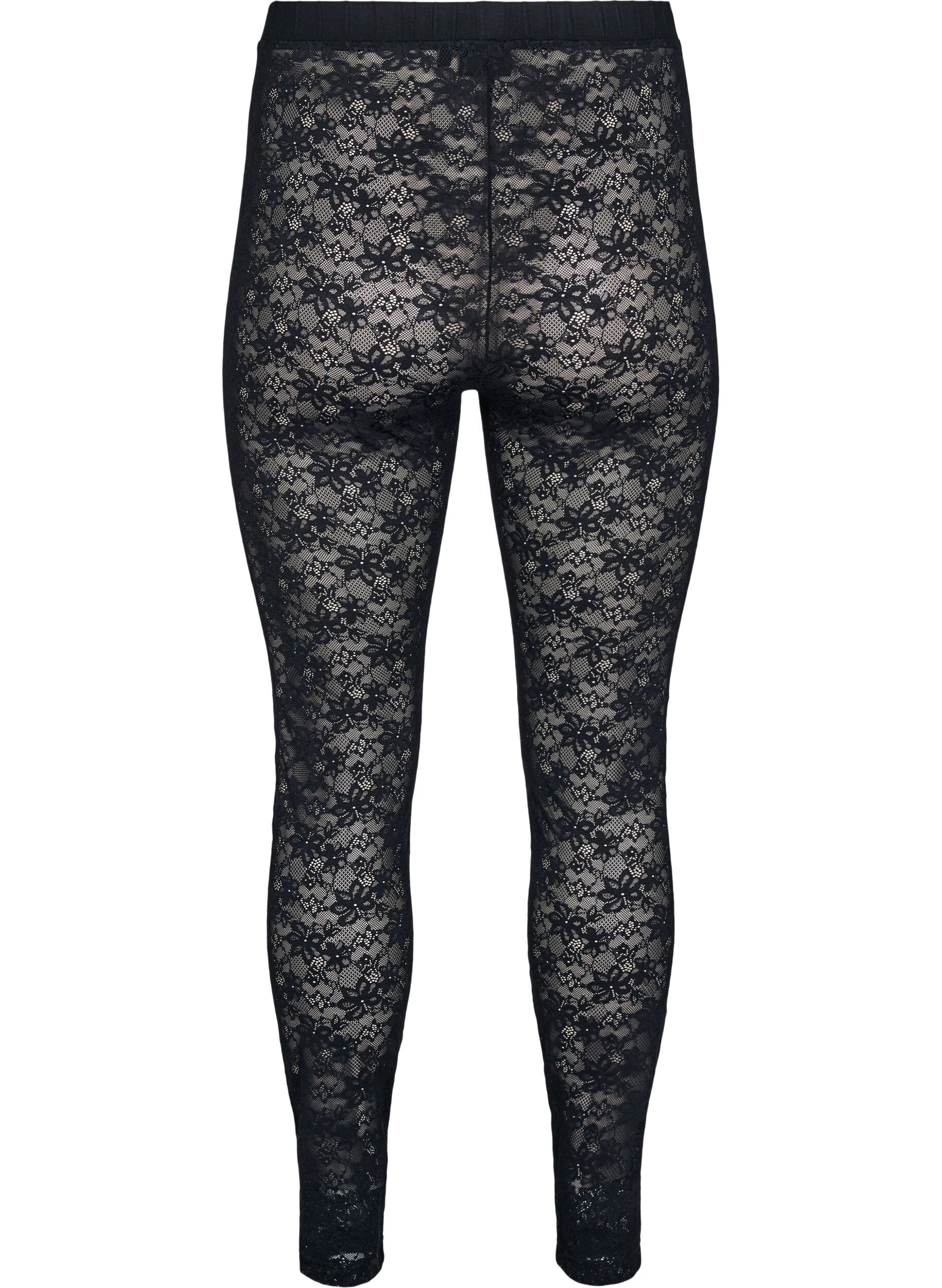 Zizzi Leggings mit Spitzensaum, Schwarz, Packshot image number 1