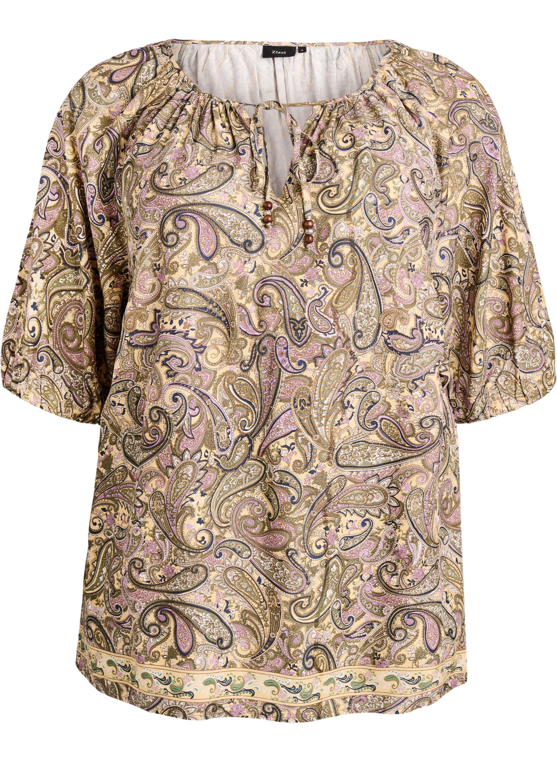 ZizziBluse aus Viskose mit Paisley-Muster und Bindeband, Gelb, Packshot image number 0