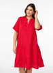 Robe courte en mousseline de coton avec motif, Rouge, Model image number 0
