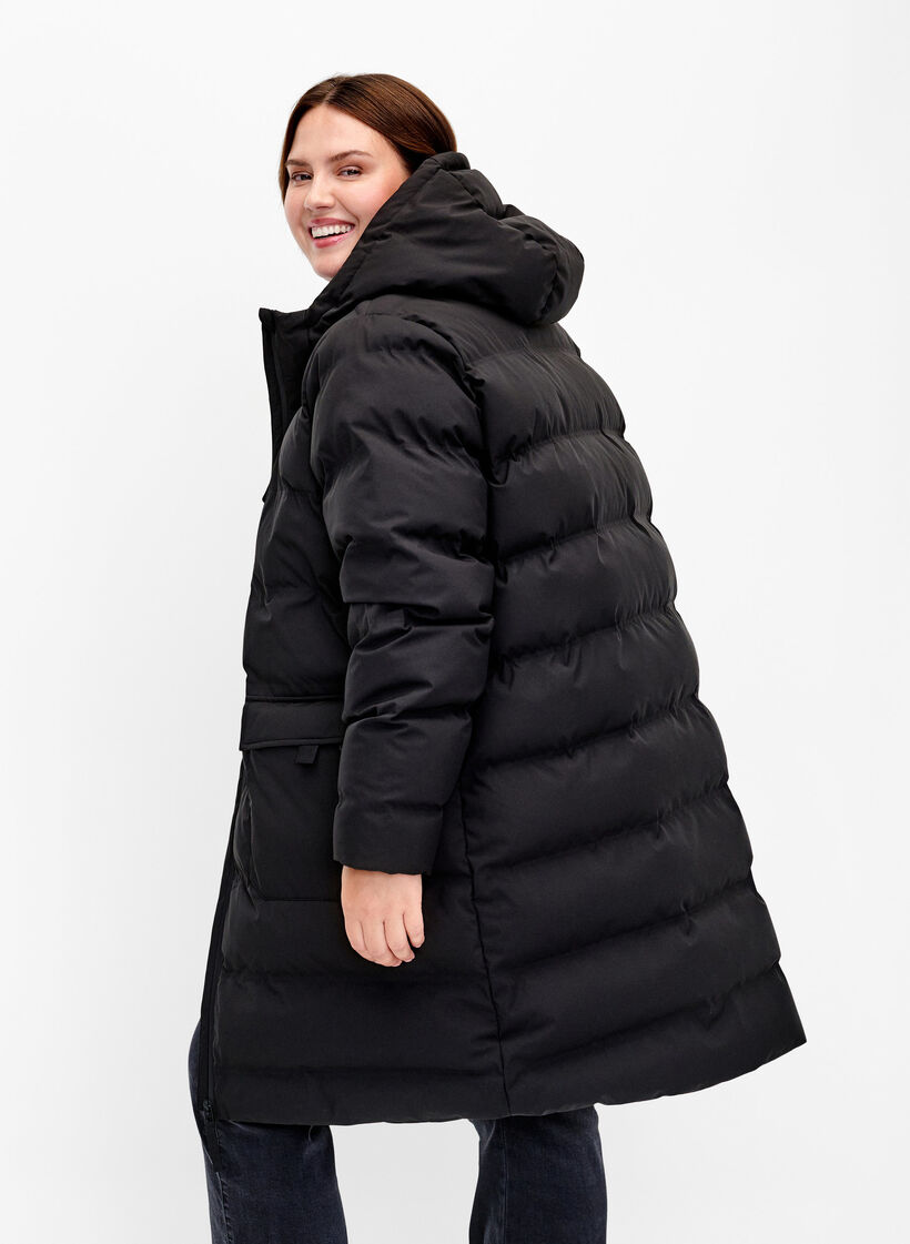 Puffermantel mit Kapuze und Taschen, Schwarz, Model image number 2