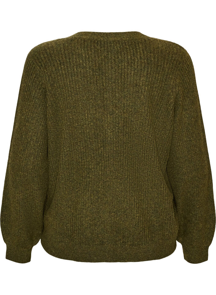 Cardigan avec col en V et texture c&ocirc;tel&eacute;e, Vert fonc&eacute;, Packshot image number 1