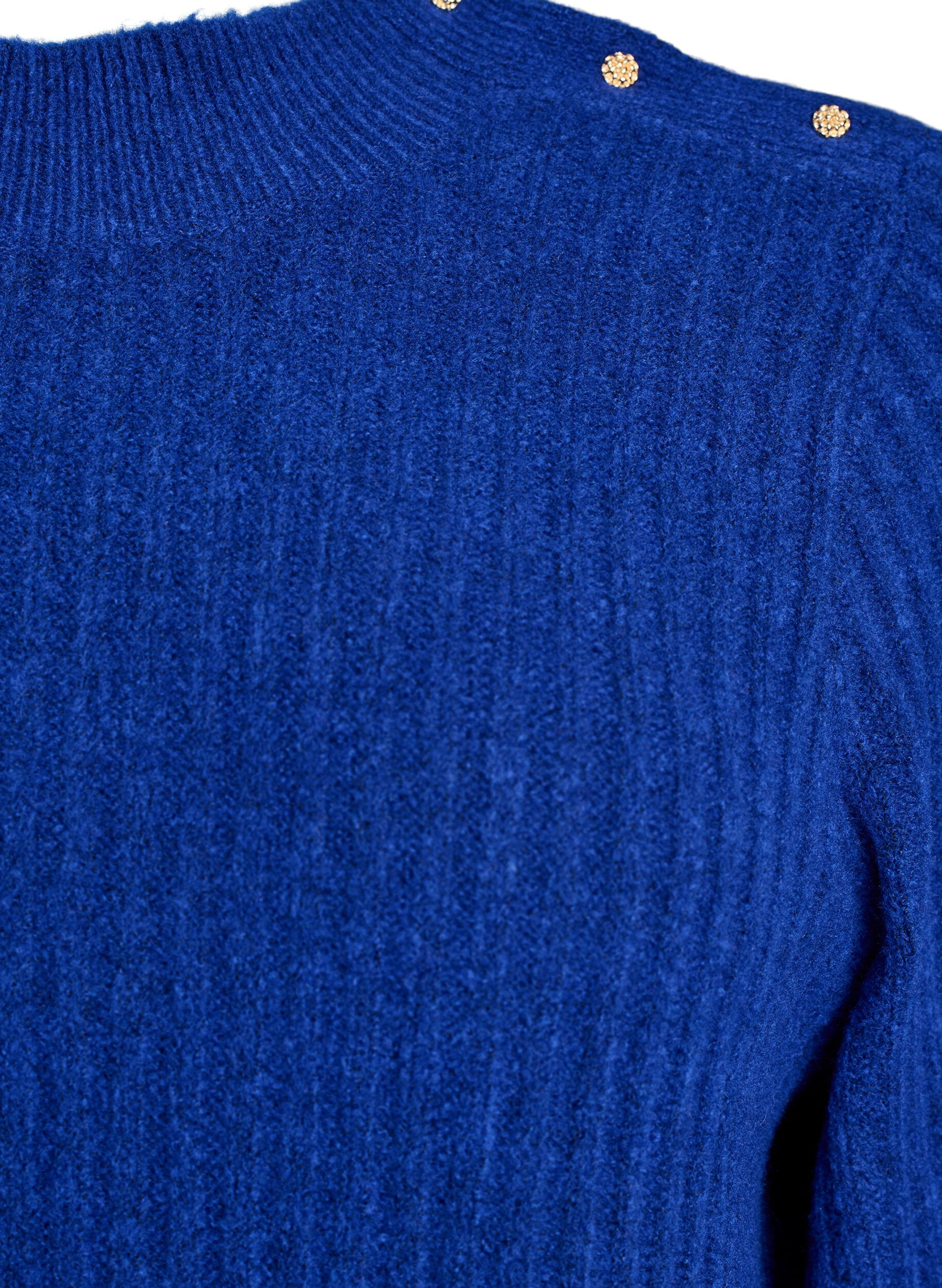 Zizzi Pullover aus Rippstrick mit Puff&auml;rmeln und Kn&ouml;pfen, Blau, Packshot image number 2