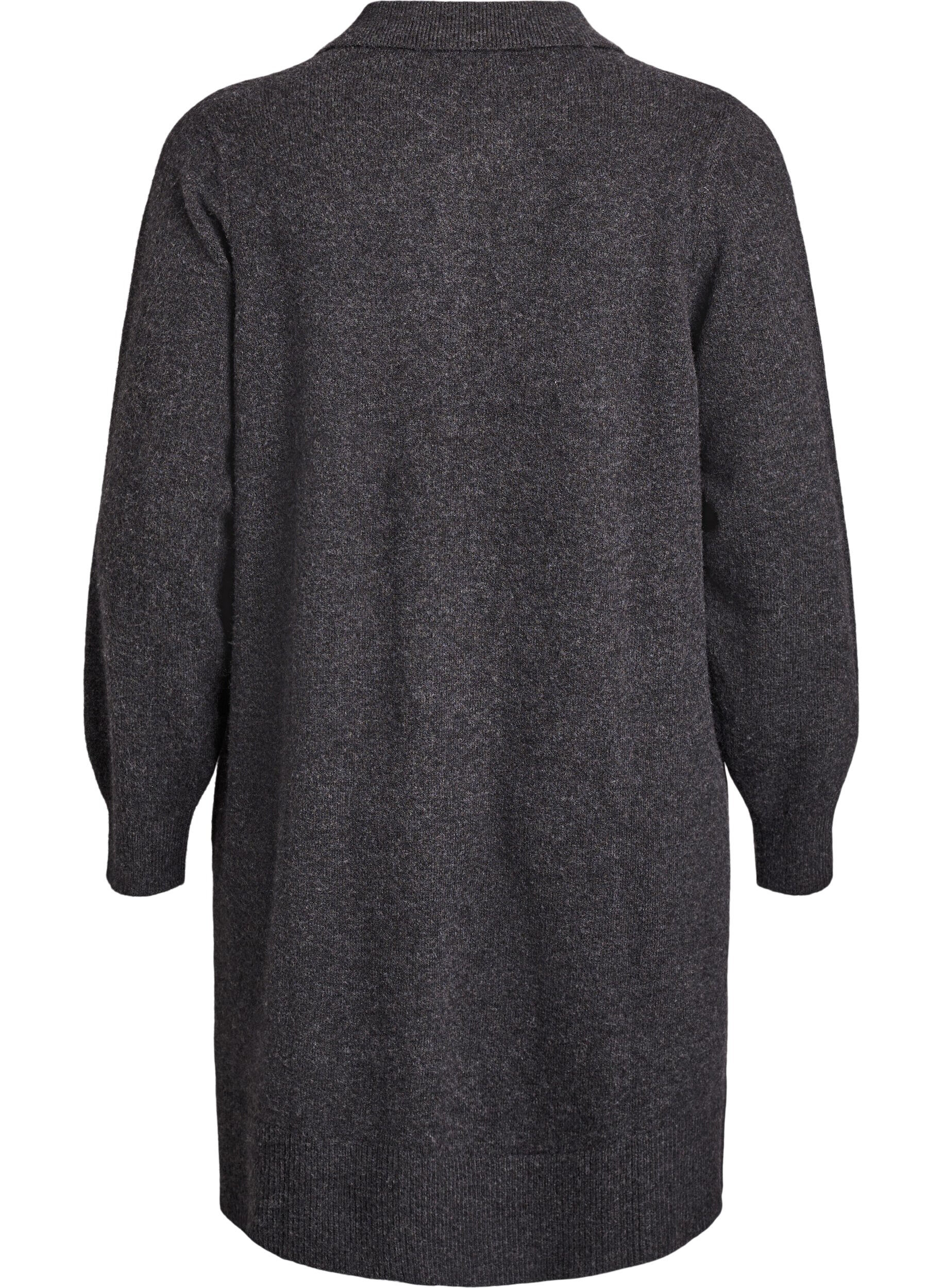 Zizzi Robe courte en maille &agrave; col polo et boutons, Gris anthracite, Packshot image number 1