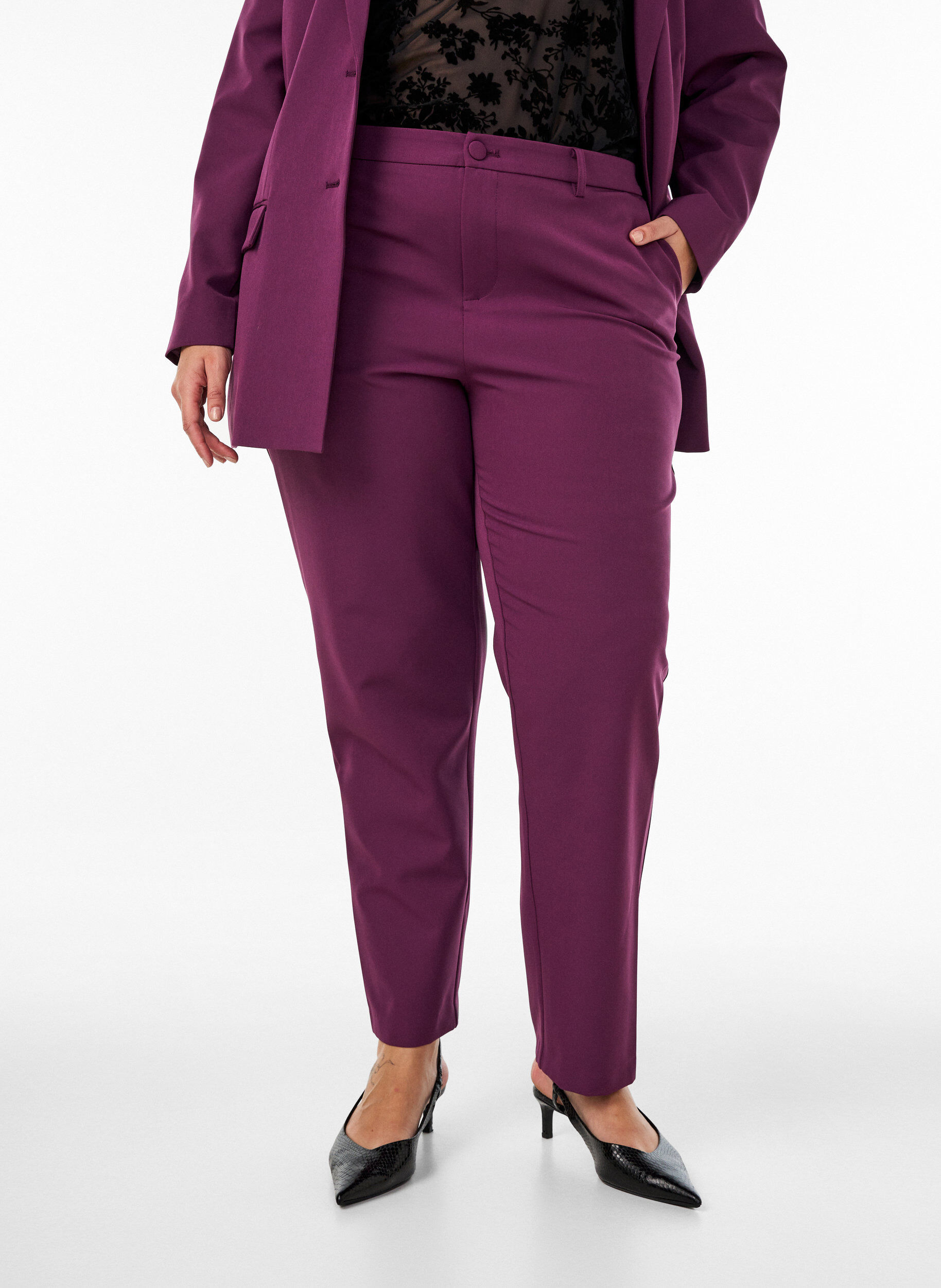 ZizziTrousers with pockets and straight legs, Purple, Model image number 2
