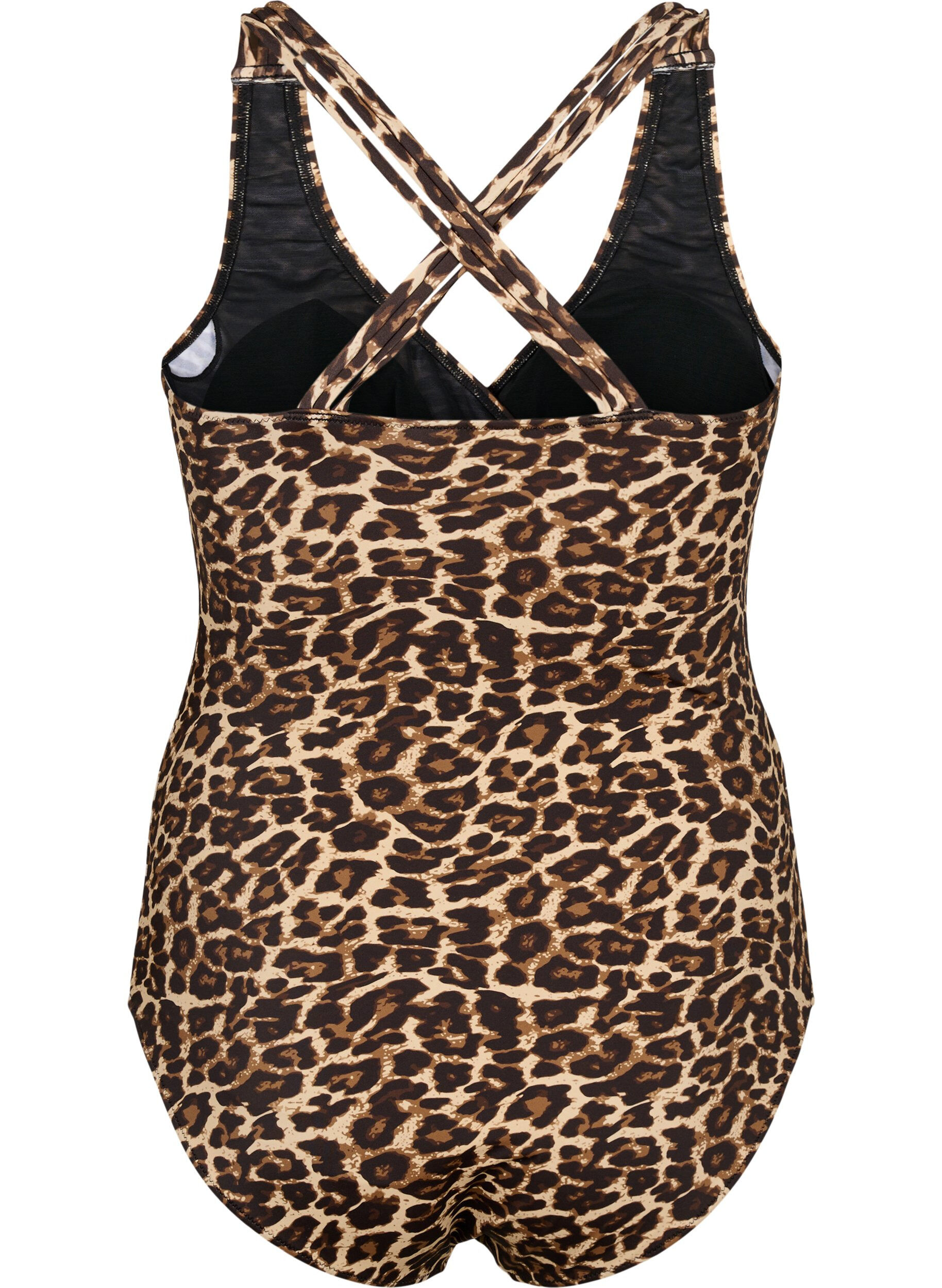 Zizzi Badeanzug mit gekreuztem R&uuml;cken und herausnehmbaren Eins&auml;tzen, Leopard Print, Packshot image number 1