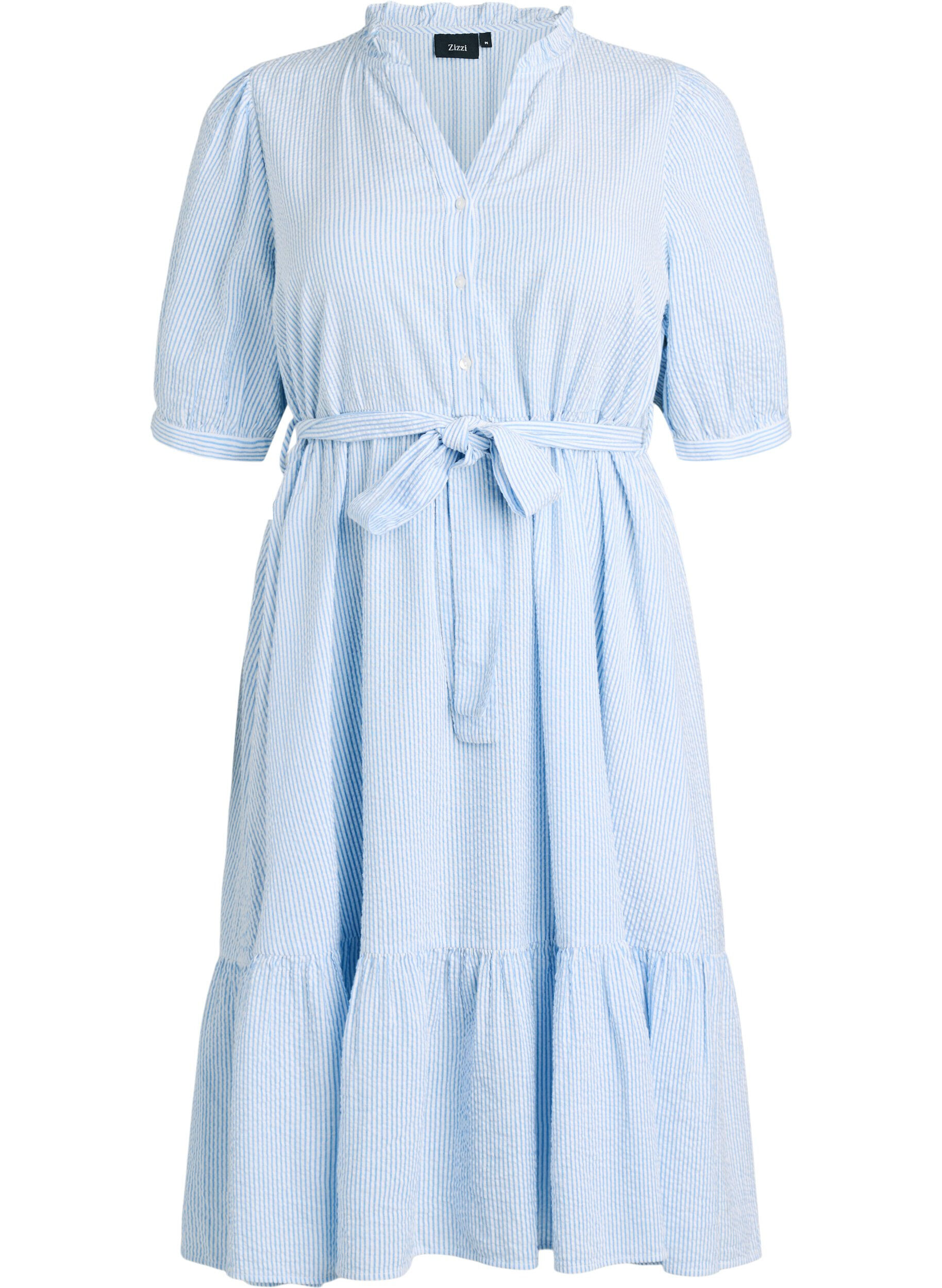 Gestreiftes Midikleid aus Baumwolle mit einem Bindeg&uuml;rtel