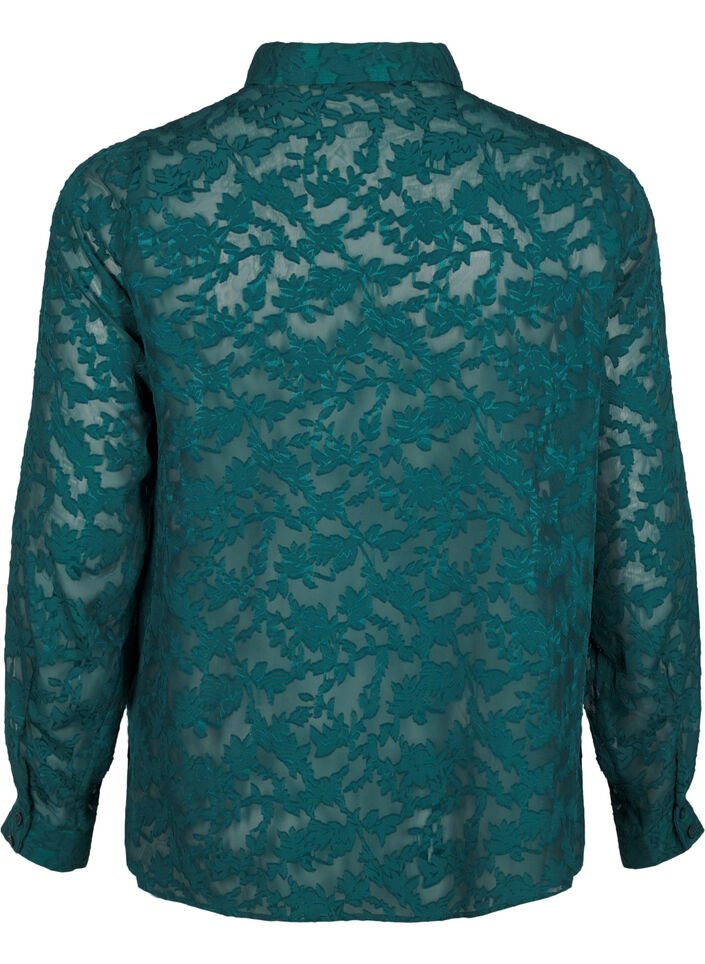Jacquard-Bluse mit Knöpfen, Rain Forest, Packshot image number 1