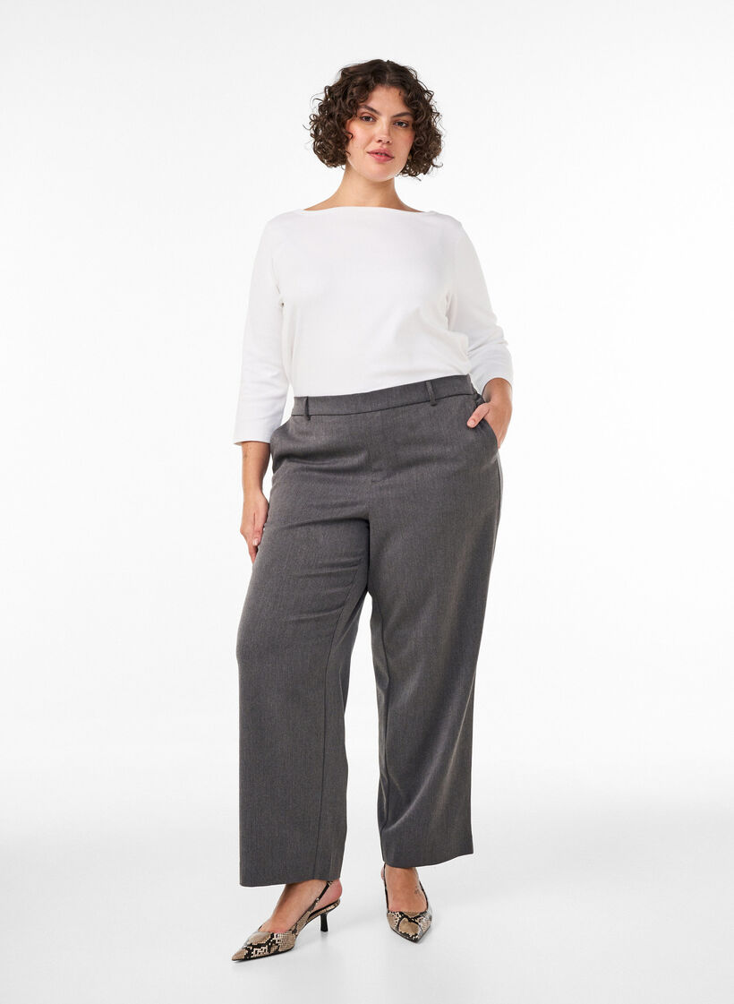 Hoch taillierte Anzughose mit gerader Passform, Grau, Model image number 0