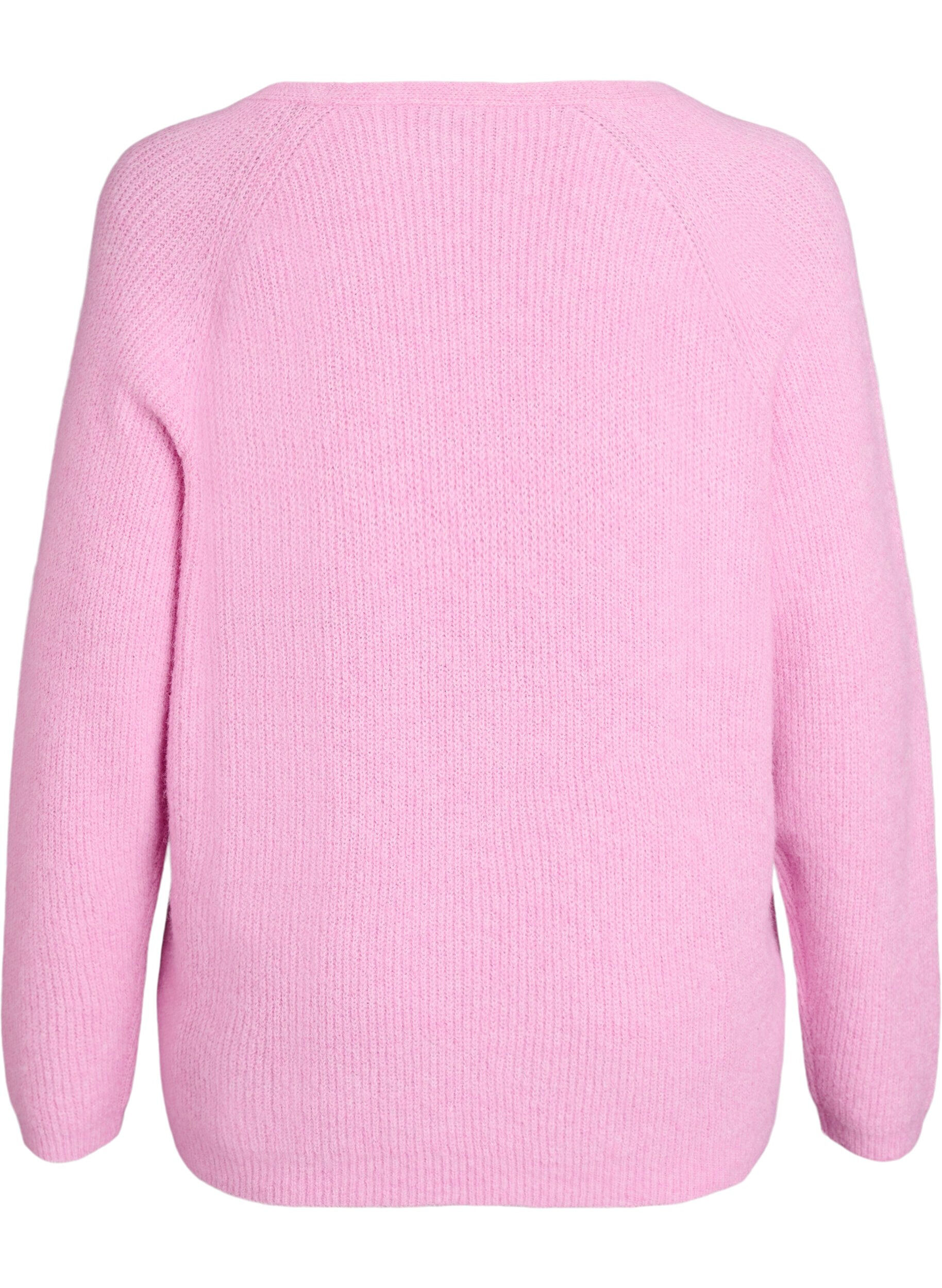 Zizzi Strickbluse mit V-Ausschnitt und Raglan&auml;rmeln, Pink, Packshot image number 1