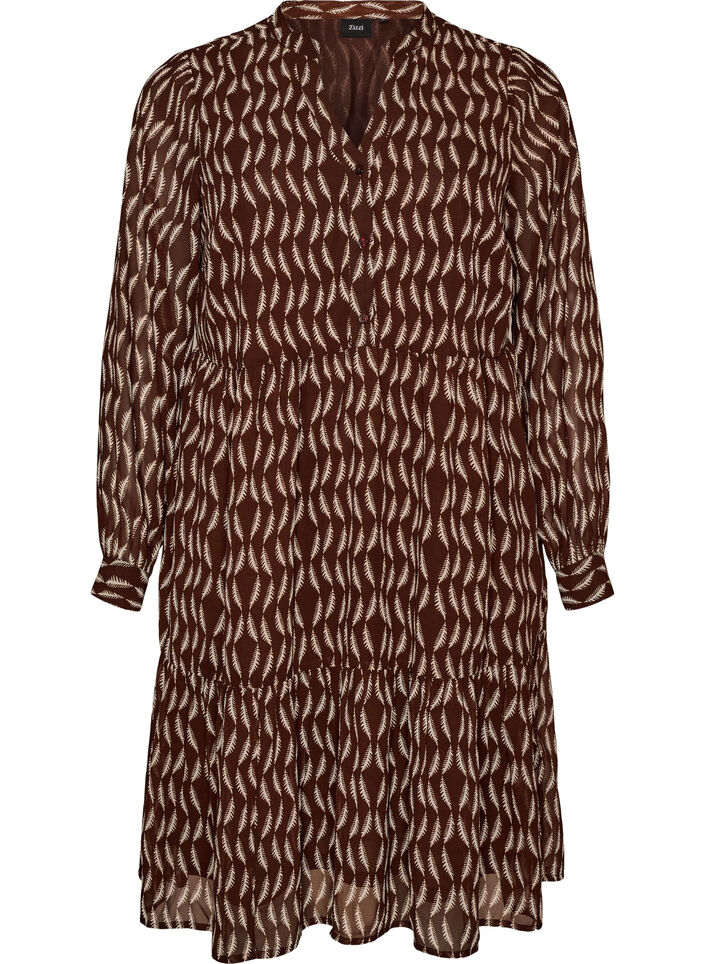 Robe &agrave; imprim&eacute; int&eacute;gral et volant superpos&eacute;, Marron, Packshot image number 0