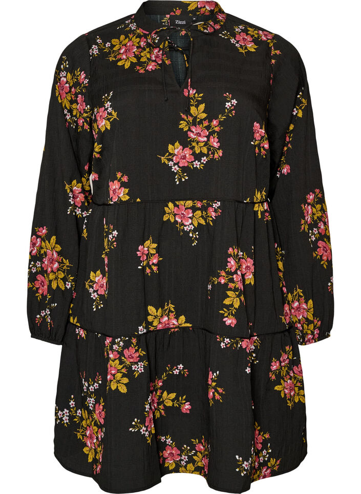Robes &agrave; imprim&eacute; floral avec fermeture &agrave; cravate, Noir, Packshot image number 0