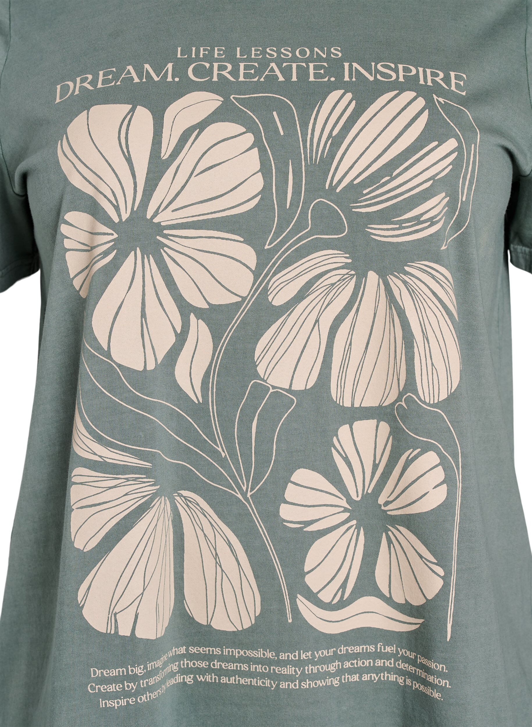 Zizzi T-Shirt aus Bio-Baumwolle mit Textaufdruck und Blumenprint, Gr&uuml;n, Packshot image number 2