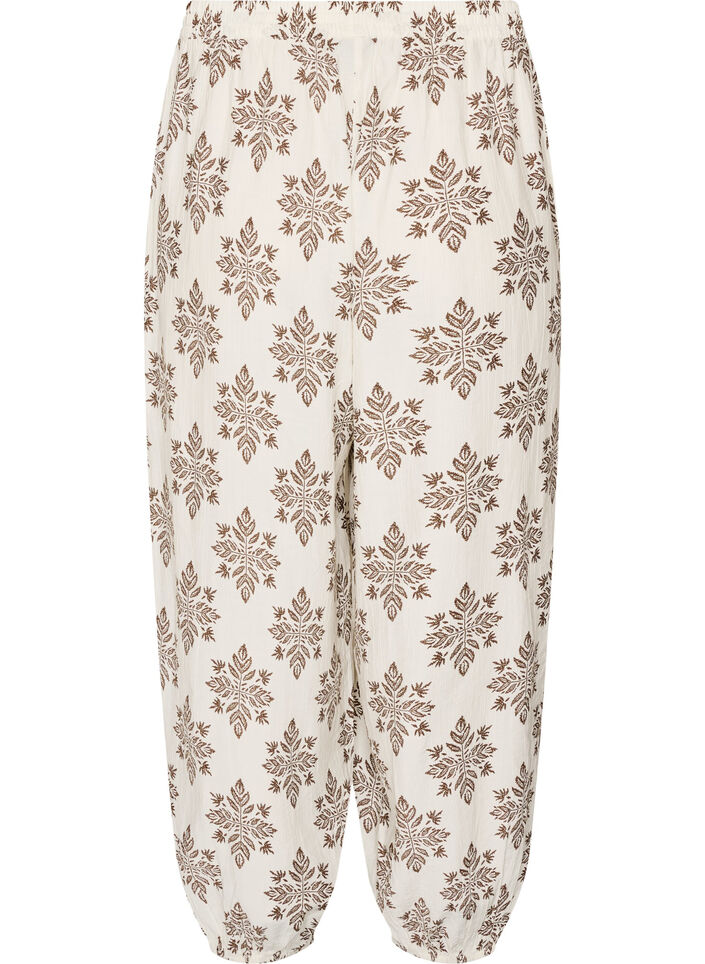 Gemusterte Ballonhose mit hoher Taille, Vanille, Packshot image number 1