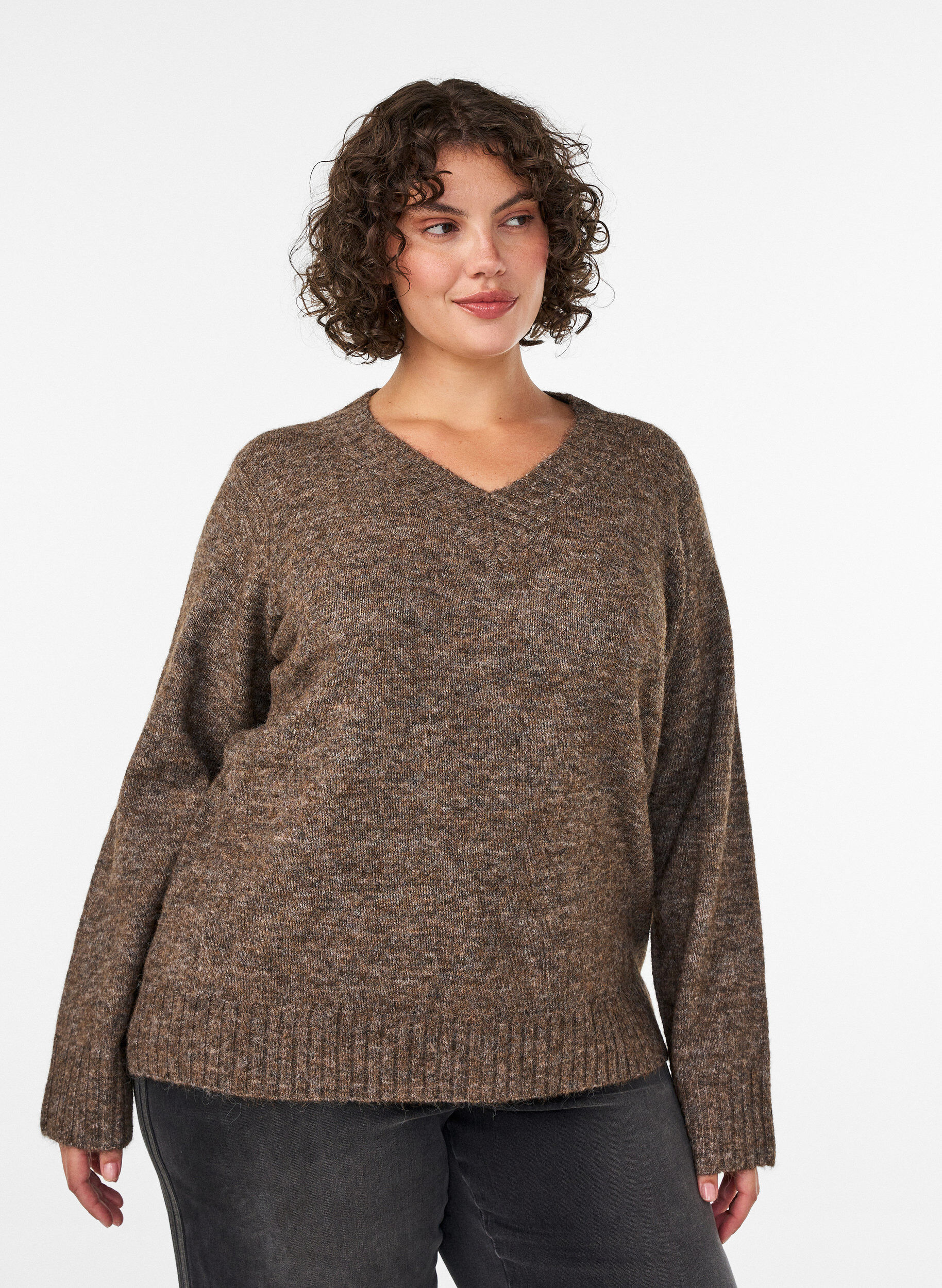 Pull col V, Marron, Model