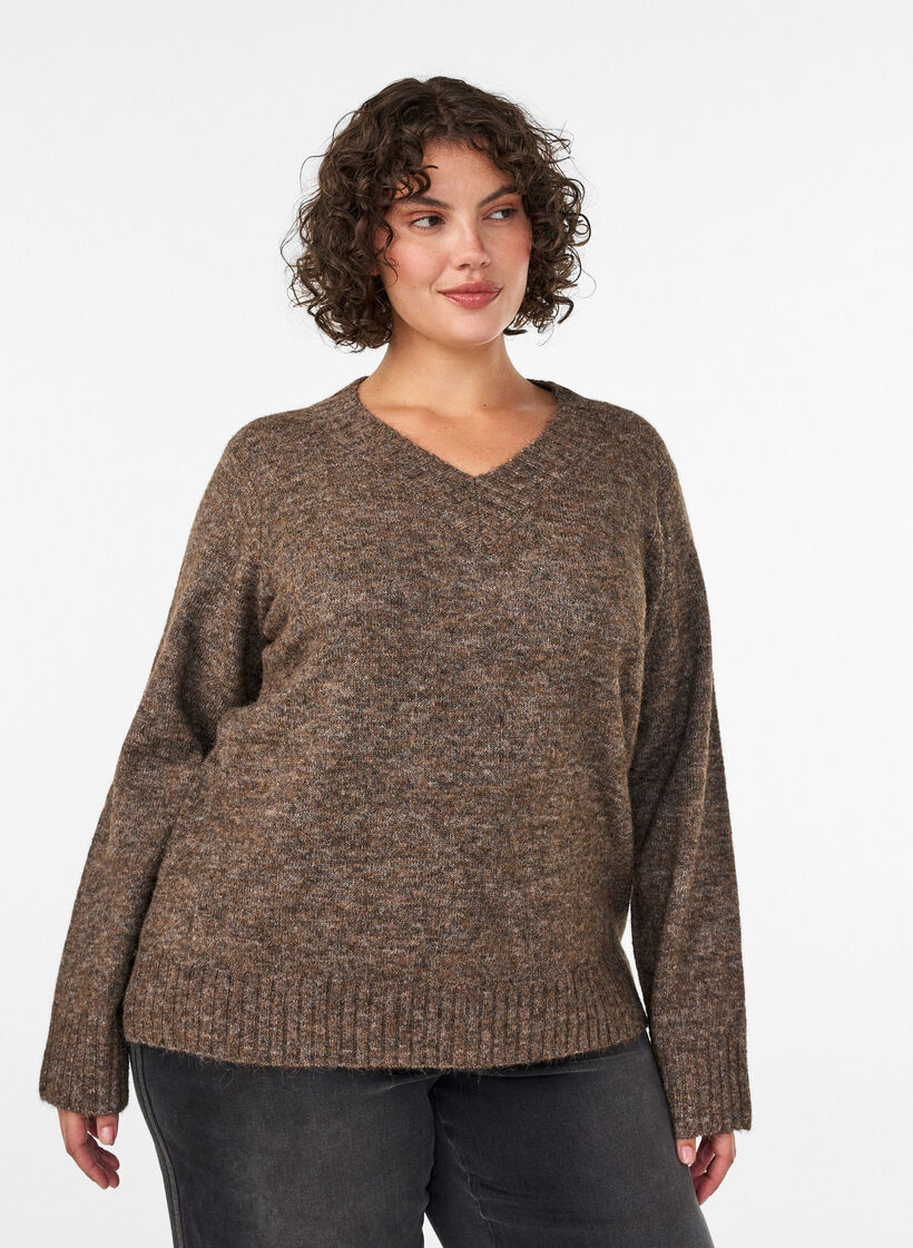 Pull col V, Marron, Model image number 0