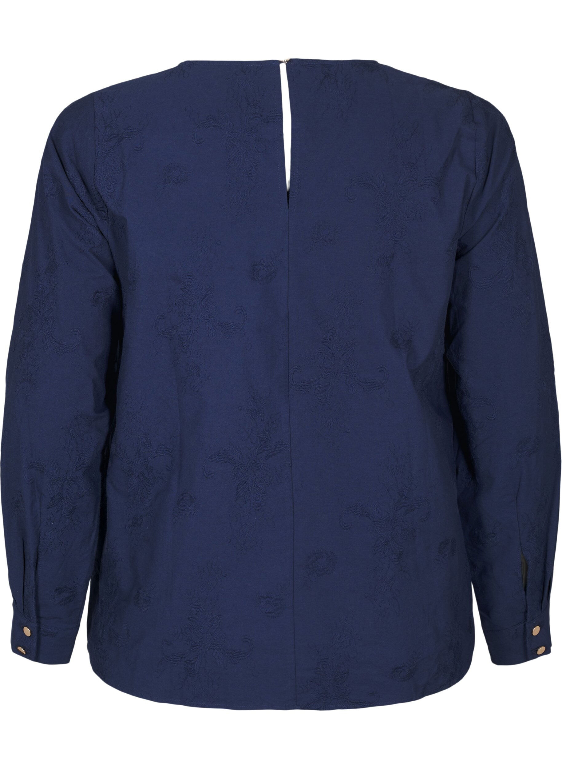 Zizzi Lang&auml;rmlige Bluse mit Stickereien, Blau, Packshot image number 1