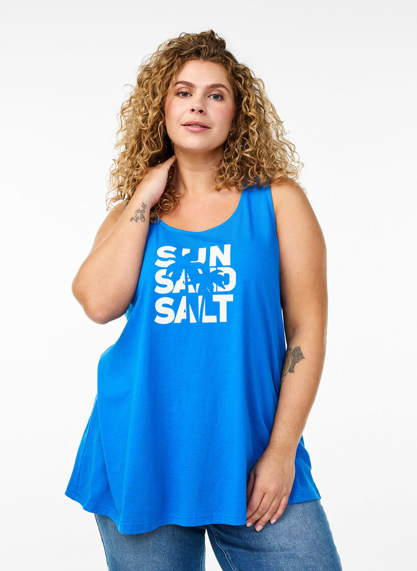 Top aus Baumwolle mit A-Linie, Blau, Model image number 0