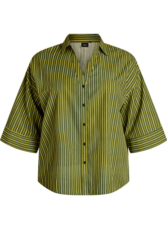 Chemise ample &agrave; rayures avec manches 3/4, Vert, Packshot image number 0