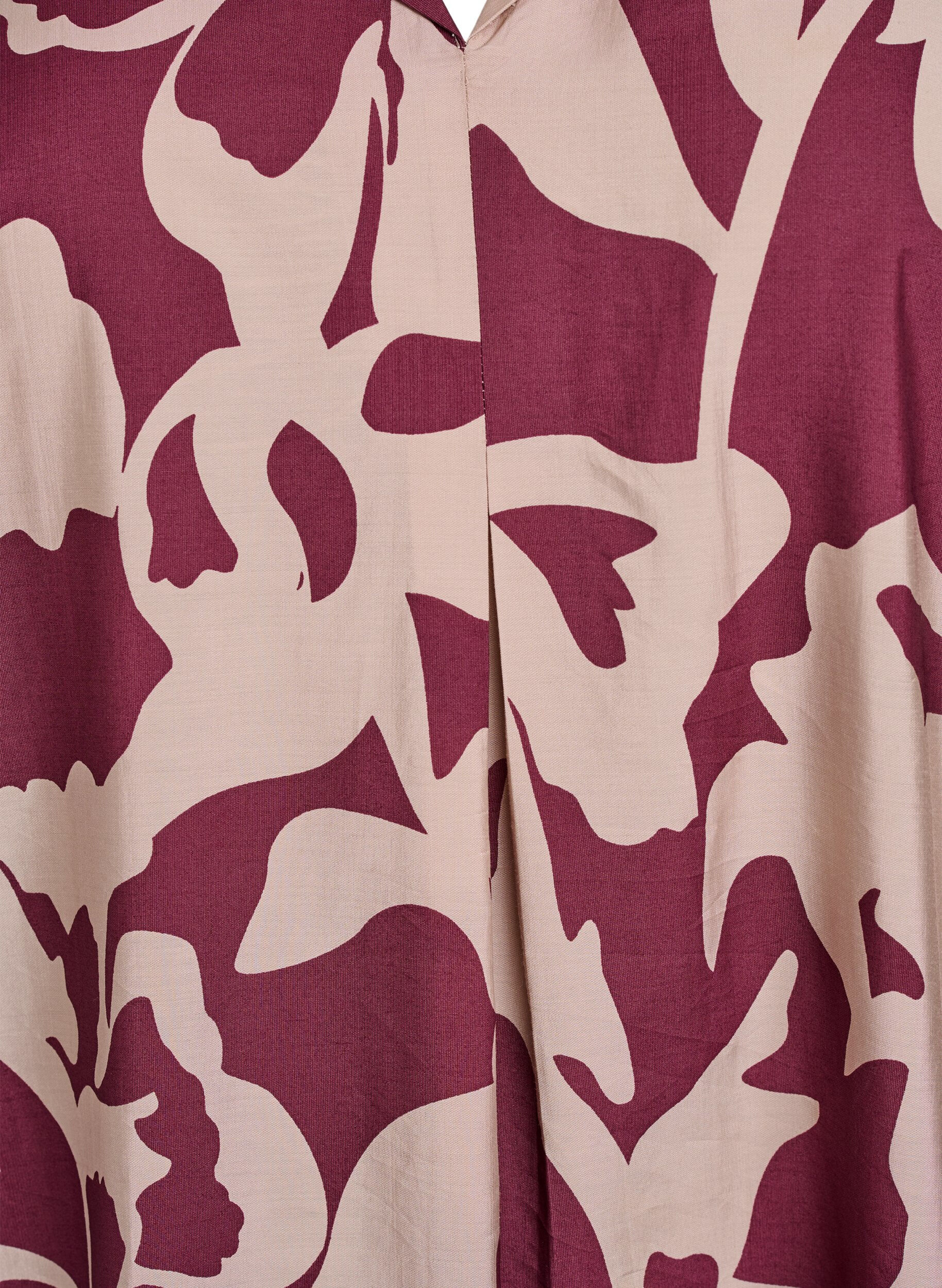 Zizzi Robe mi-longue imprim&eacute;e avec col en V, Bordeaux, Packshot image number 2