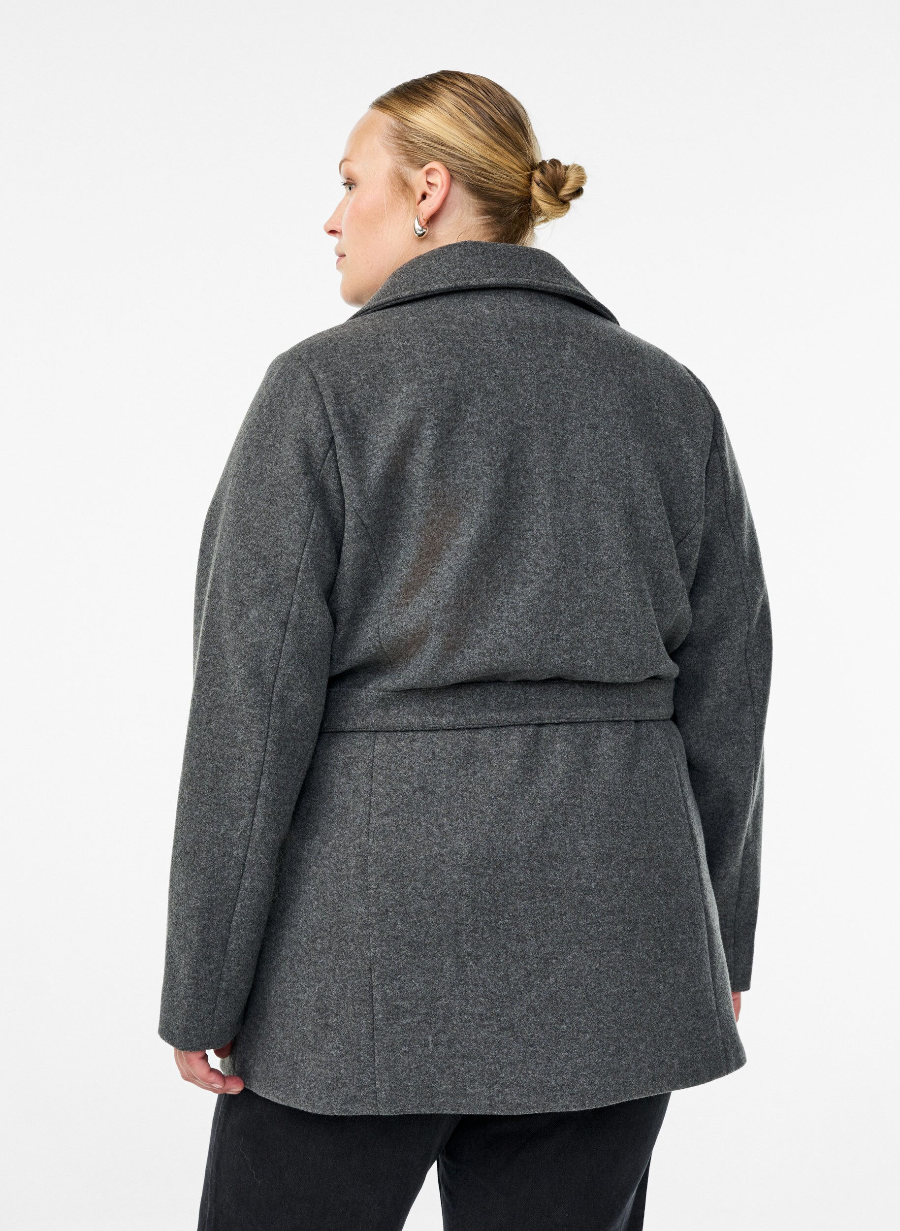 Zizzi Manteau court avec une ceinture, Gris, Model image number 2