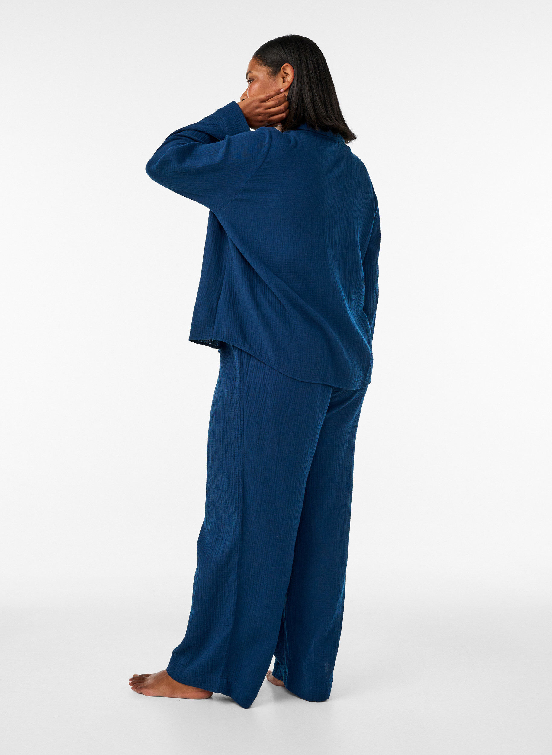 ZizziLockere Pyjamahose aus Baumwoll-Musselin, Blau, Model image number 1