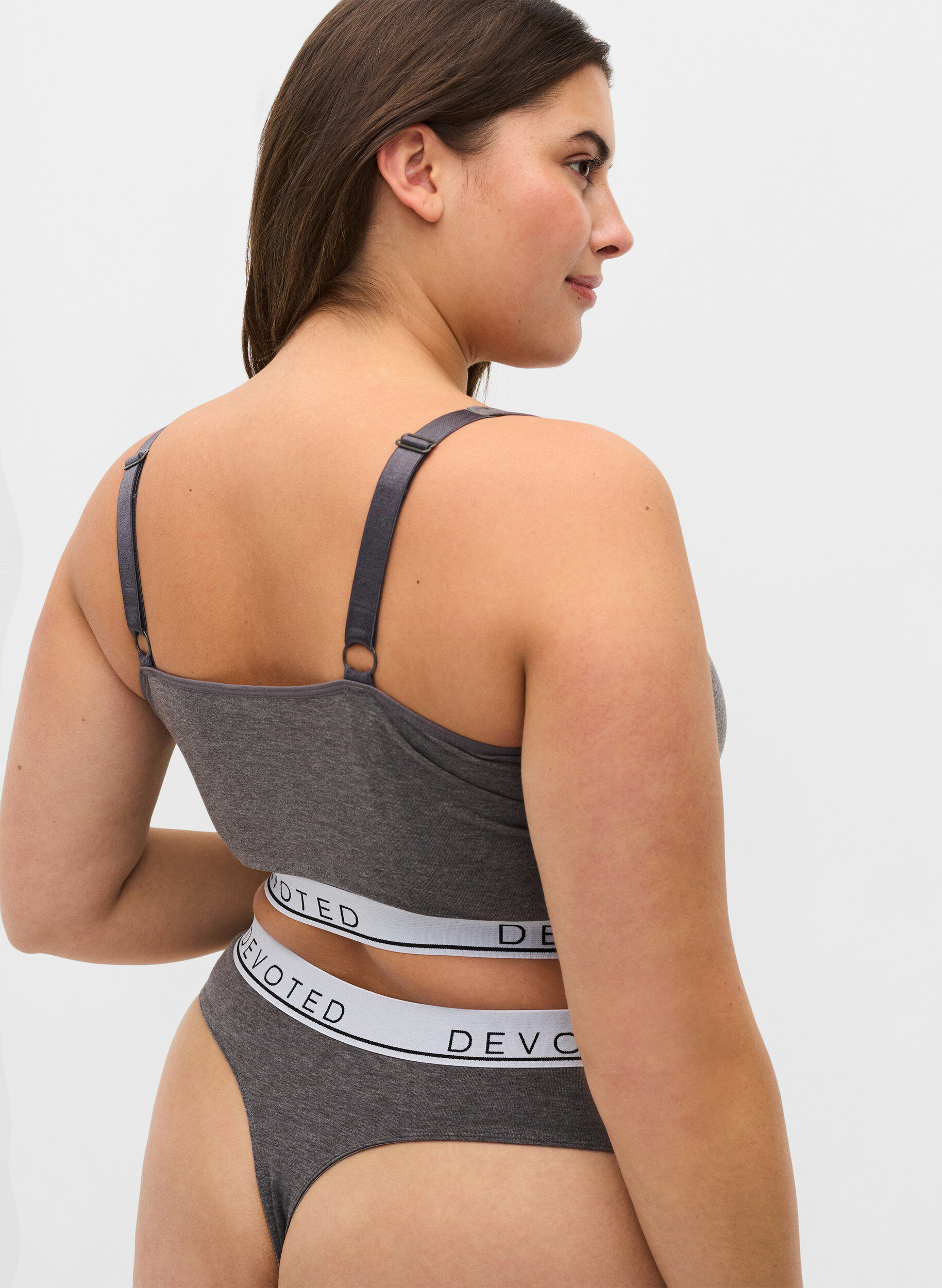 Zizzi Melierter BH mit verstellbaren Tr&auml;gern, Medium Grey Melange, Model image number 1