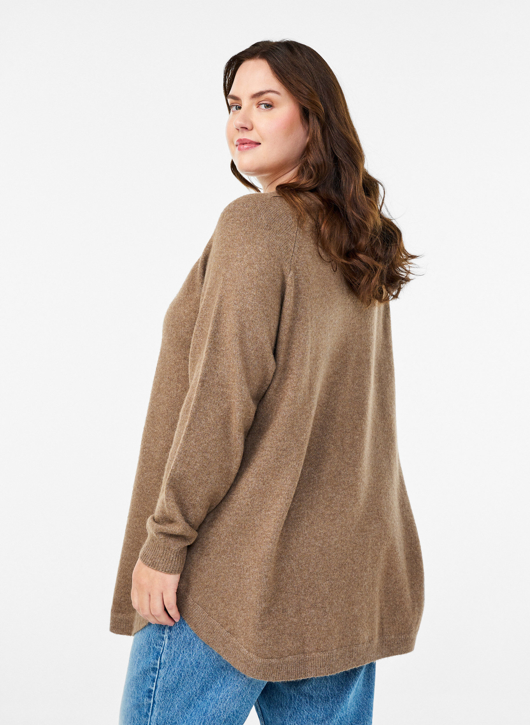 ZizziLange Strickbluse mit Kugelkn&ouml;pfen, Braun, Model image number 2
