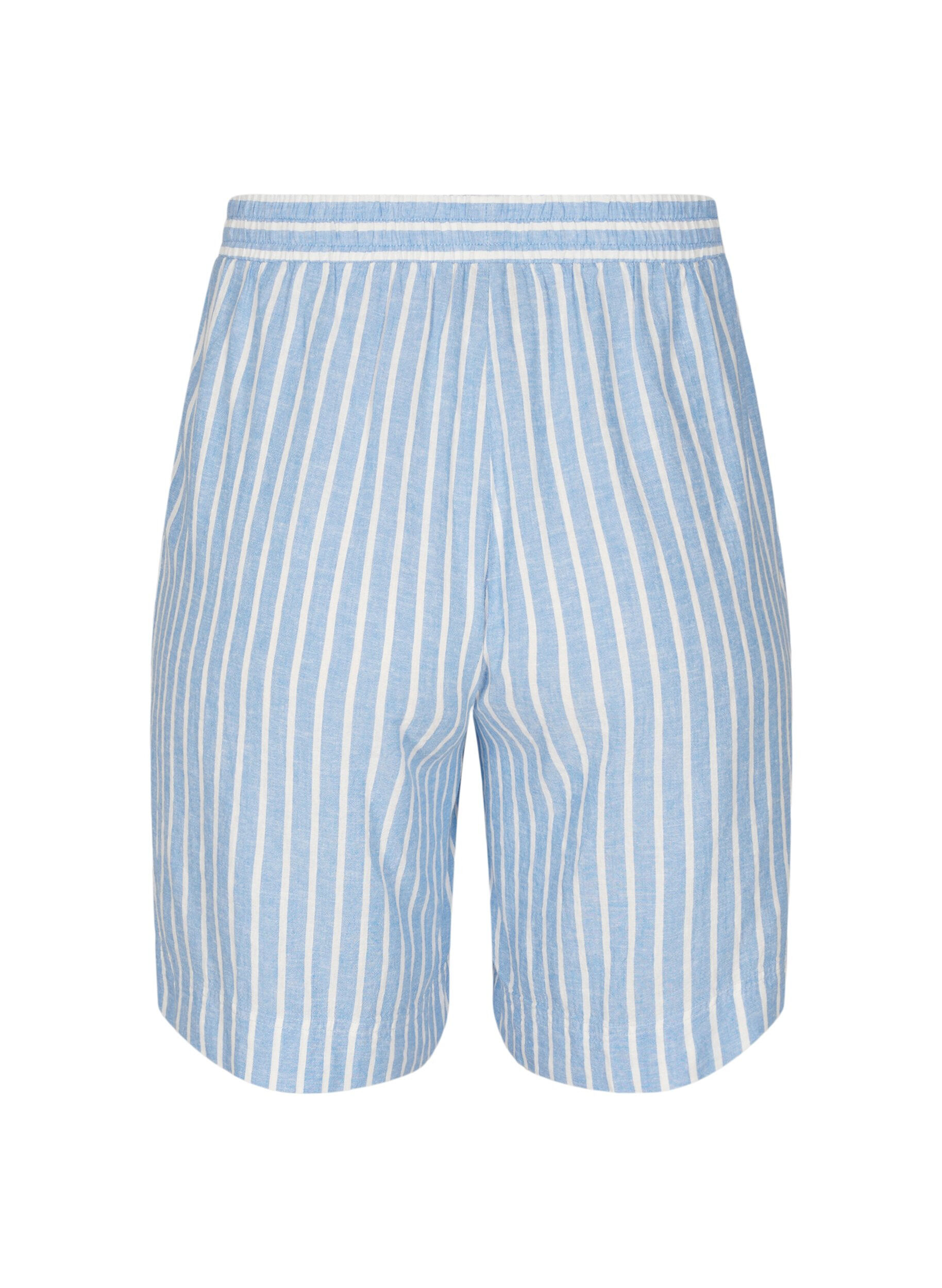 Zizzi Gestreifte Shorts aus Leinen und Viskose, Blau, Packshot image number 1