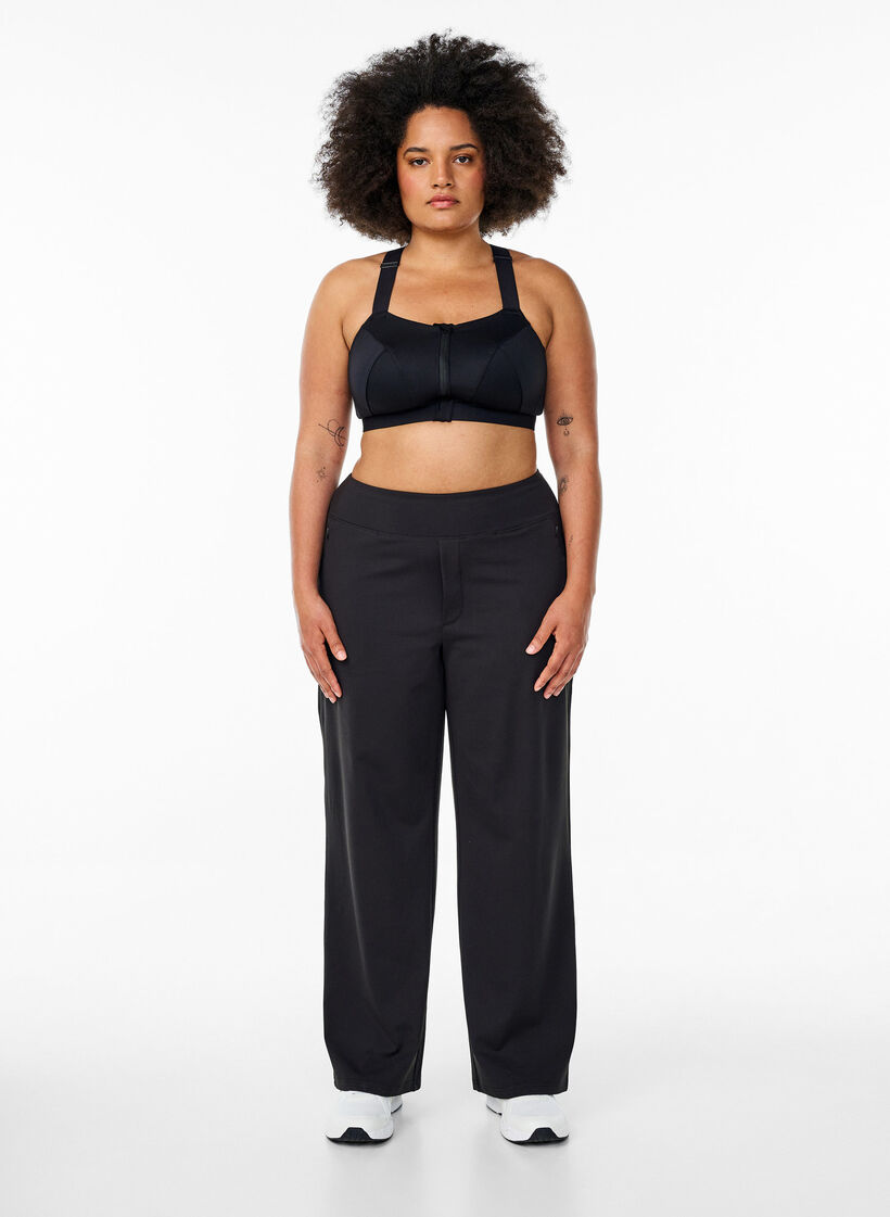 Pantalon de sport élégant à coupe légèrement évasée, Noir, Model image number 1