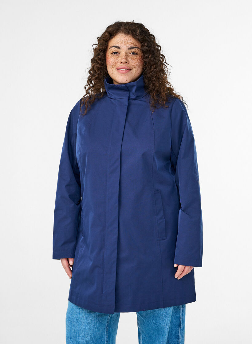 &Uuml;bergangsjacke mit Taschen und hohem Kragen, Blau, Model image number 0