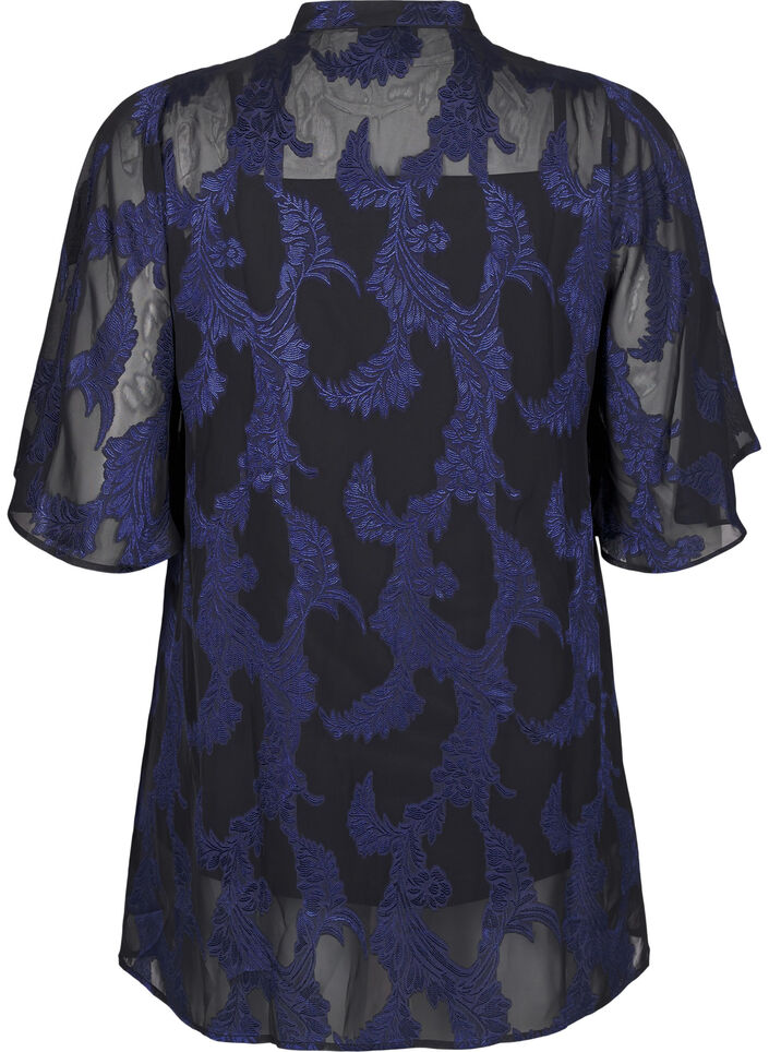 Tunika aus Chiffon mit Jacquardmuster, Evening Blue, Packshot image number 1