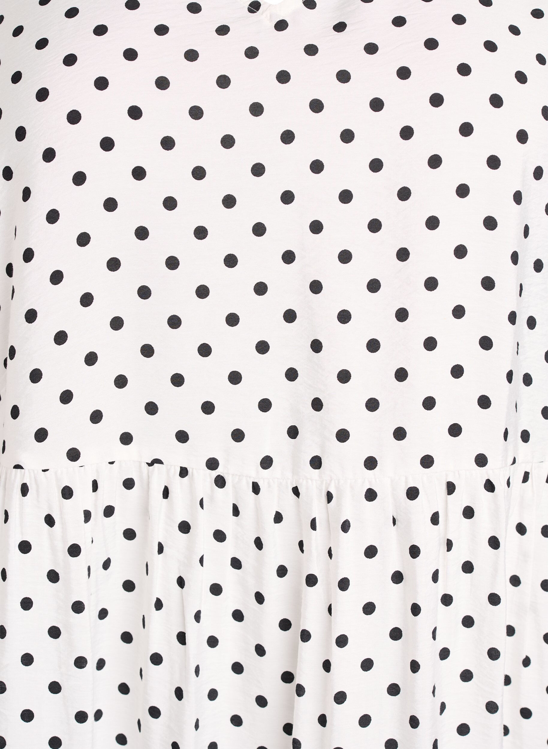 Zizzi Robe &agrave; pois avec d&eacute;collet&eacute; en V et coupe &eacute;vas&eacute;e, Blanc, Packshot image number 2