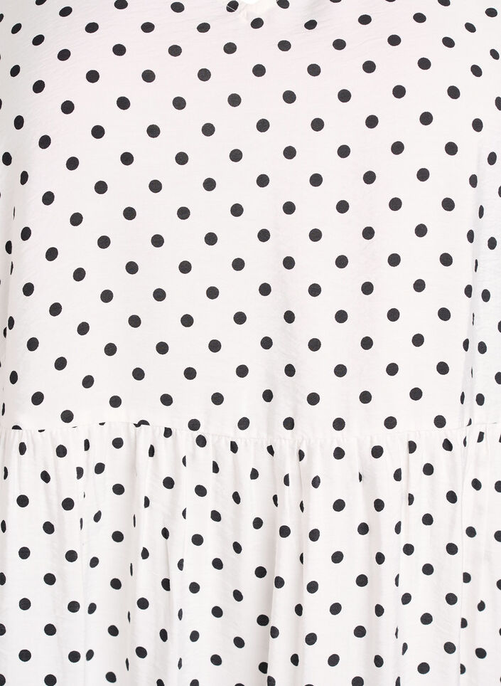 Gepunktetes Kleid mit V-Ausschnitt in A-Linie, Weiß, Packshot image number 2