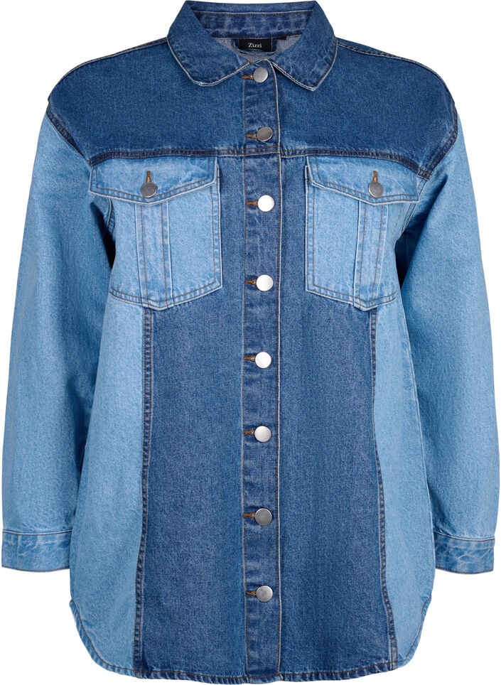 Veste en jean color block, Light Blue Denim, Packshot image number 0
