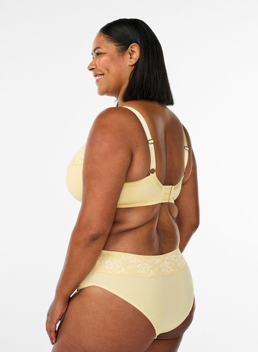 Gepolsterter BH mit Spitze und Dobby-Struktur, Gelb, Model image number 2