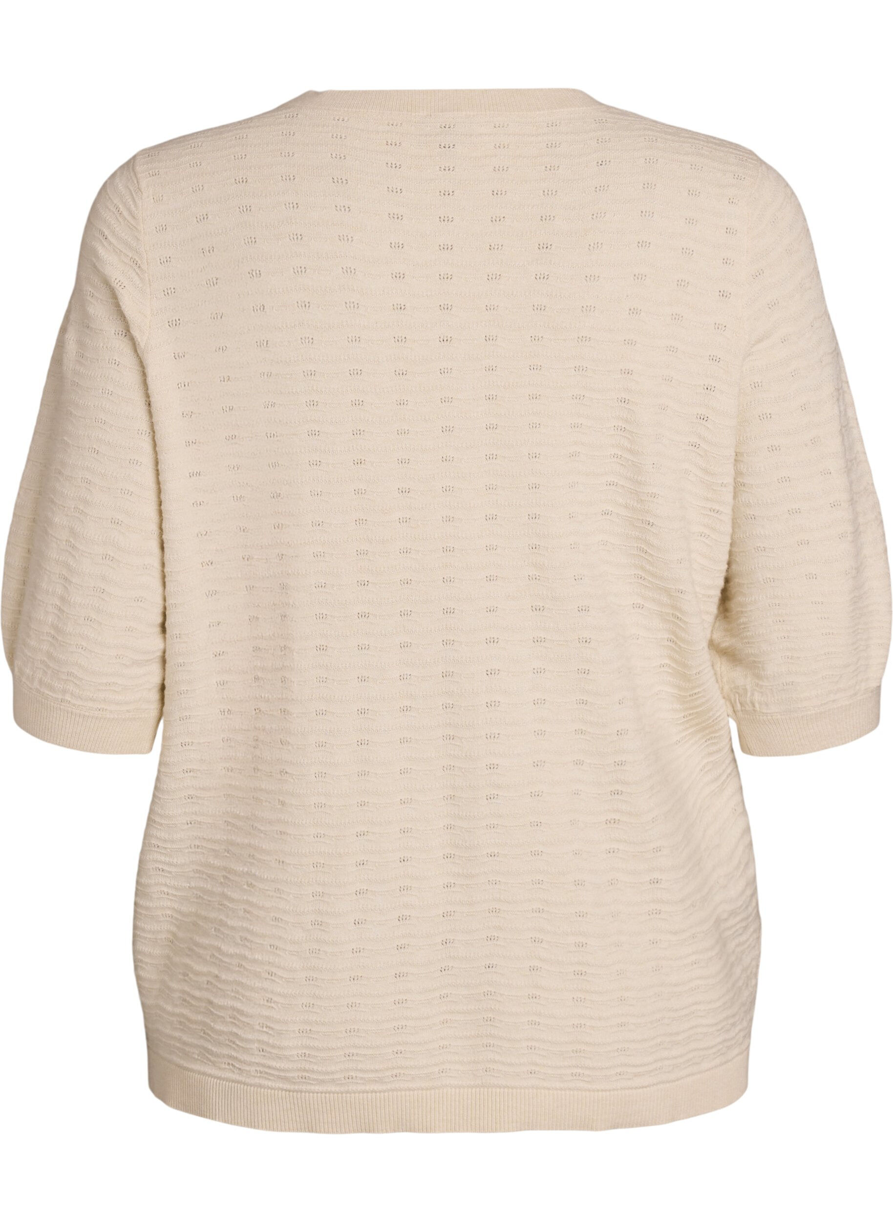 Zizzi Blouse en maille textur&eacute;e &agrave; manches courtes, Beige, Packshot image number 1