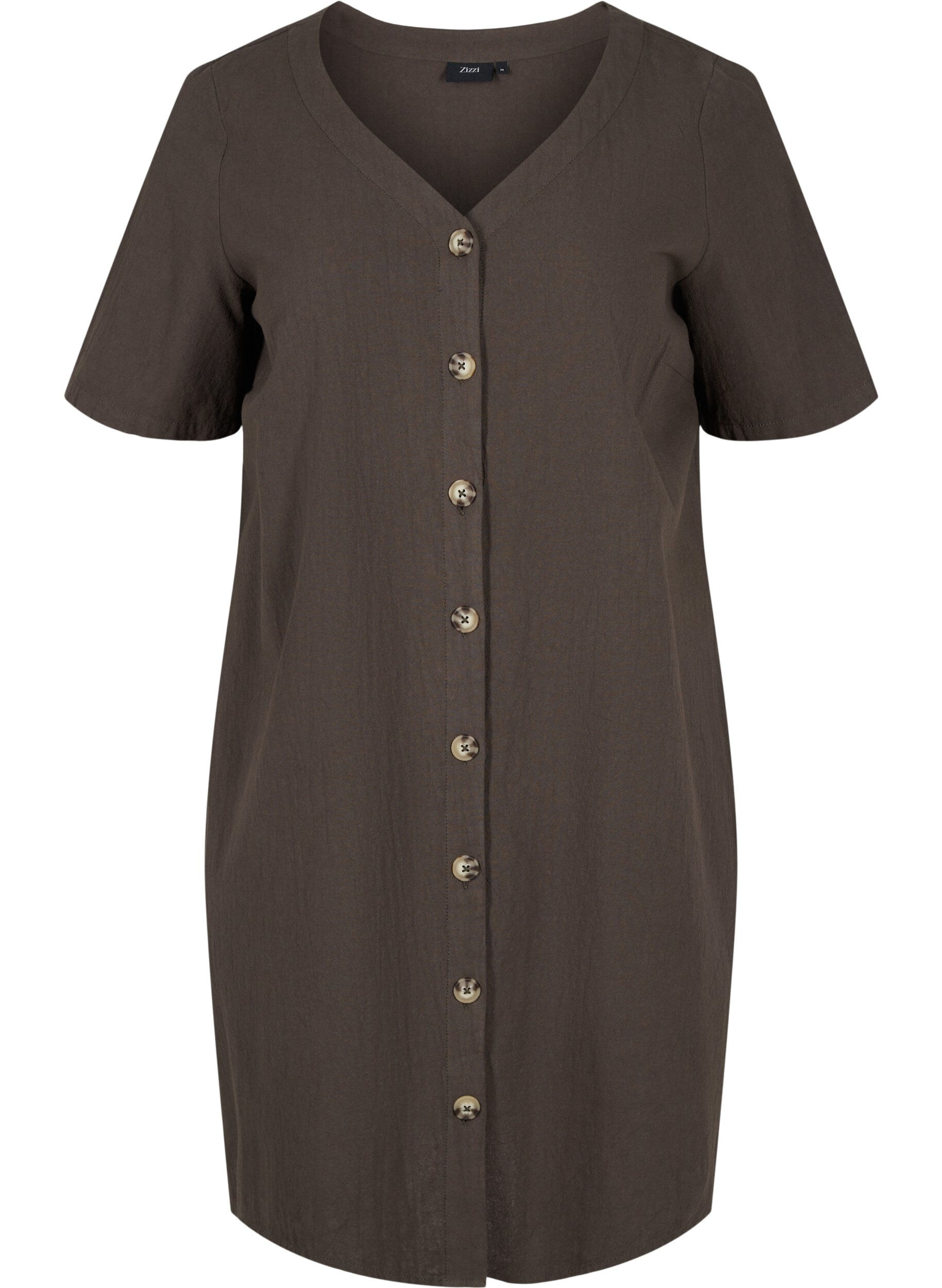 Zizzi Robe en coton &agrave; manches courtes avec boutons, Khaki Green, Packshot image number 0